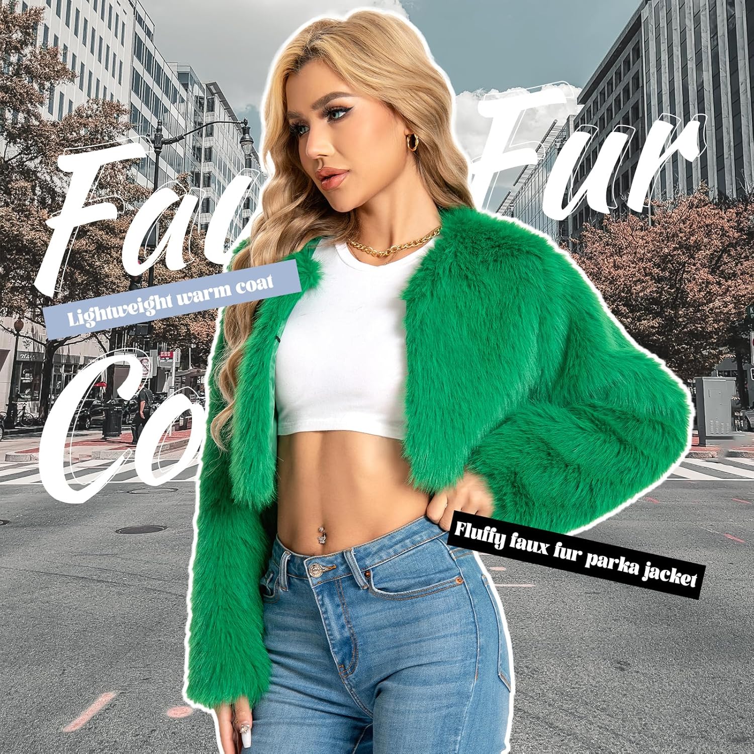 Fur Coats For Women,Plus Size Cropped Faux Fuzzy Jacket Fluffy Fall Coat. - Image 2