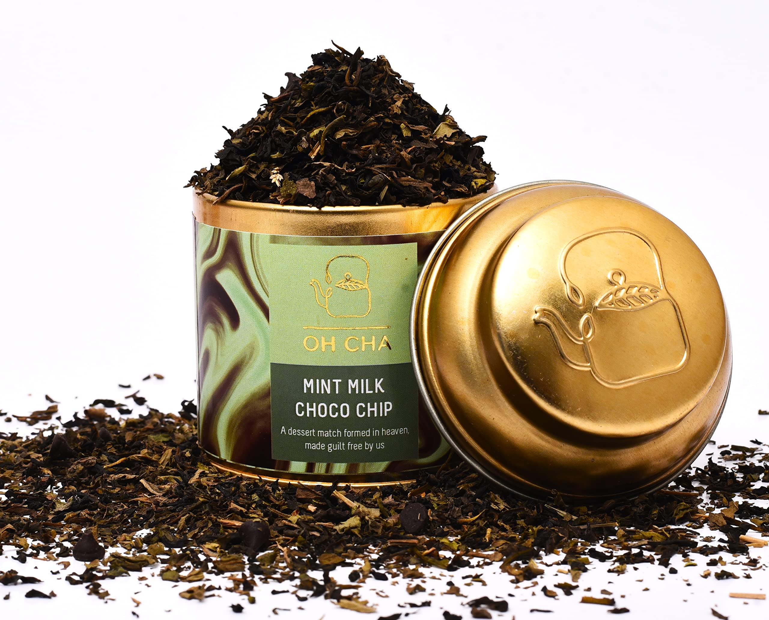 Mint Chocolate Flavoured Tea | Whole Leaf Green Tea with Coarse Cut Mint, Cocoa Nibs & Chocolate Flavor | 35g Tin Caddy