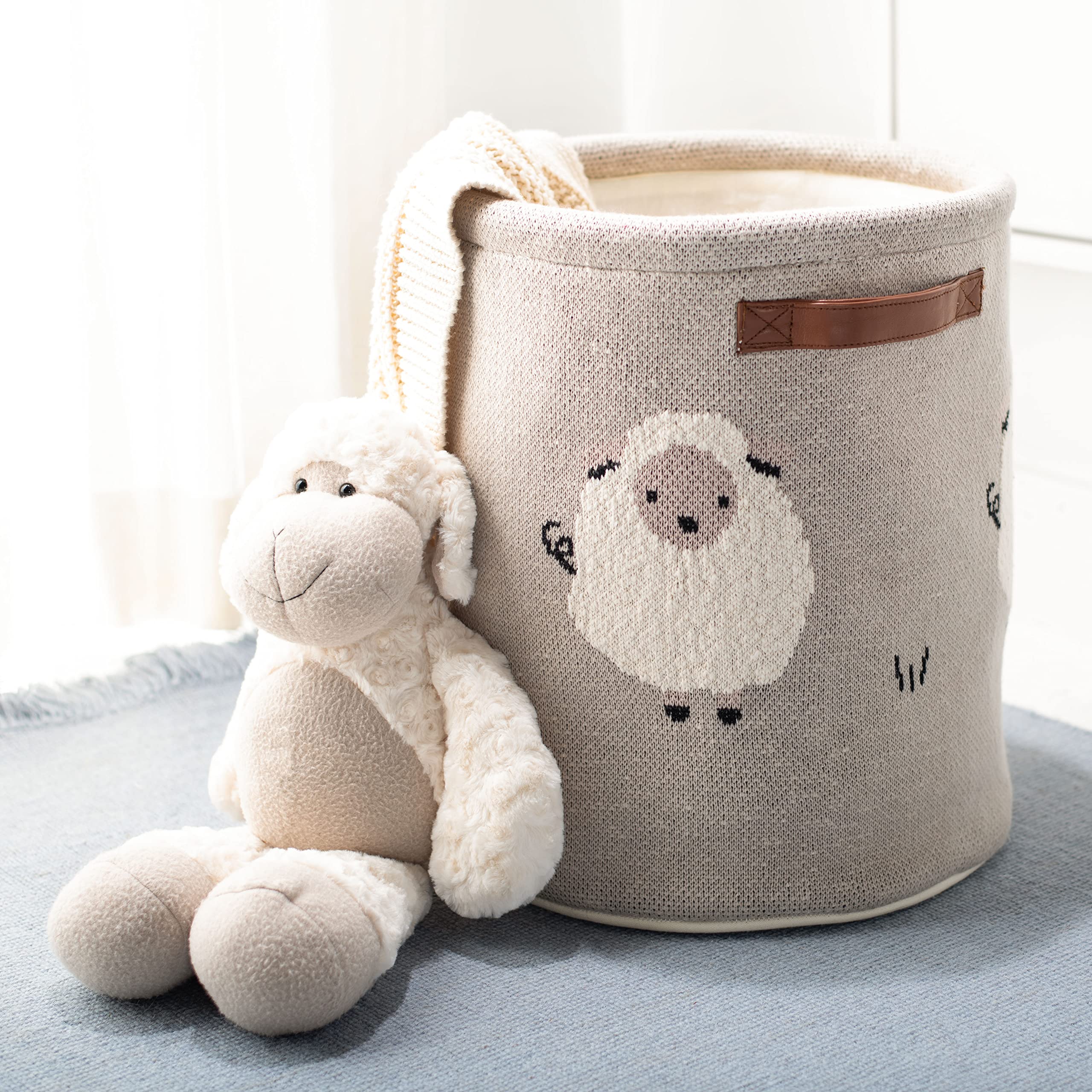 SAFAVIEH Baby Collection Kibbles Sheep Storage Basket - Grey Cotton, Fully Assembled, 14x14x42 Inch - View #8