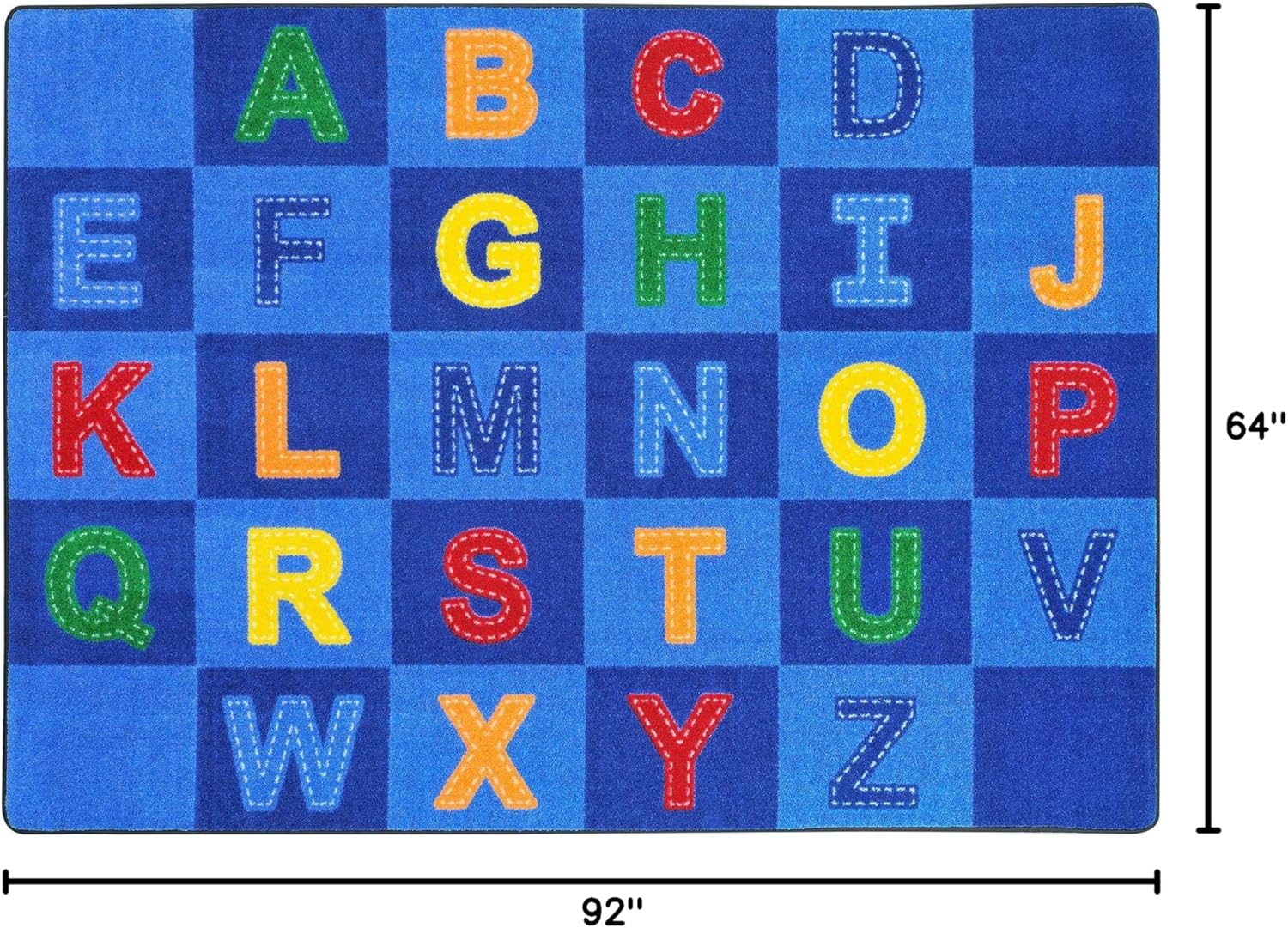 Joy Carpets Kid Essentials Patchwork Letters 5'4" x 7'8" Area Rug in Color Multi