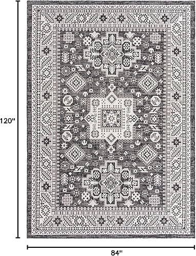 Miniatura 440 de Rugs.com Outdoor Aztec Collection Alfombra – 4 x 6 pies alfombra de tejido plano gris carbón perfecta para salas de estar, grandes comedores, planos