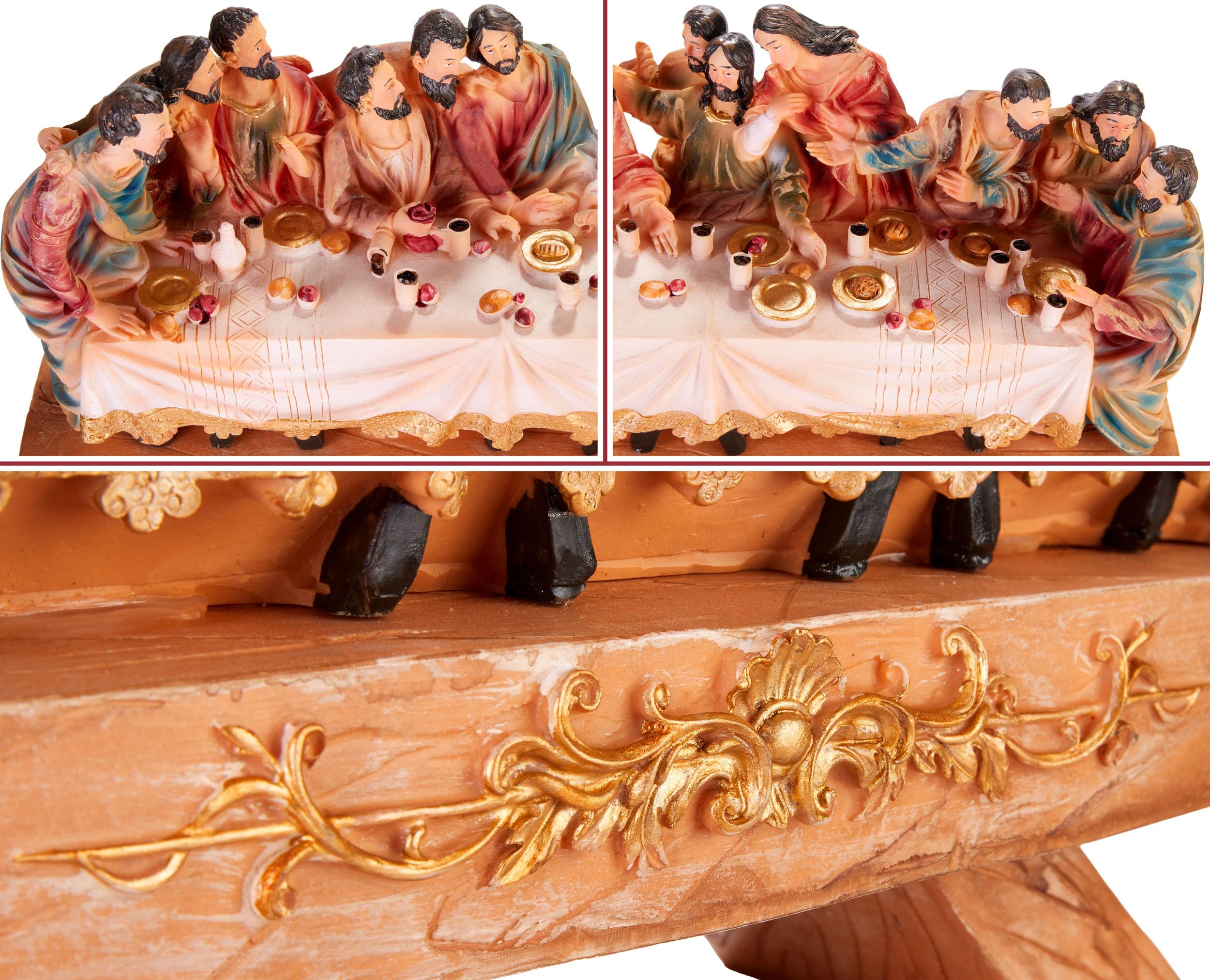 BRUBAKER Das letzte Abendmahl - 40 cm Weihnachtsfigur mit handbemalten Figuren - Jesus und Seine 12 Jünger am Tisch - Abendmahlszene Weihnachtsdeko - XL Tischdekoration aus Polyresin