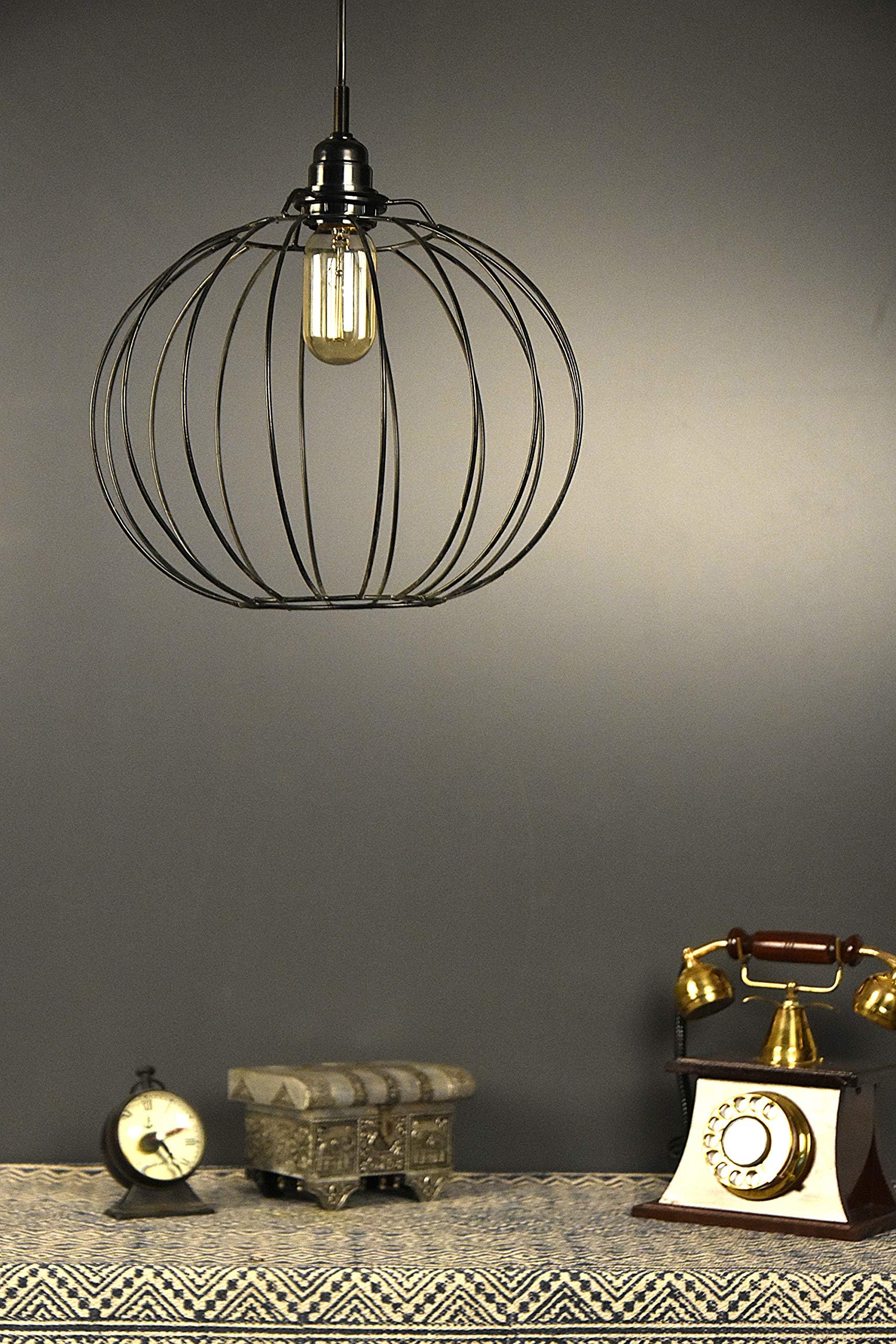 tu casa HG-11 Round Metal Wire pendent Light Iron Holder Type e-27 Size 10x12x30"-(Bulb not Included)