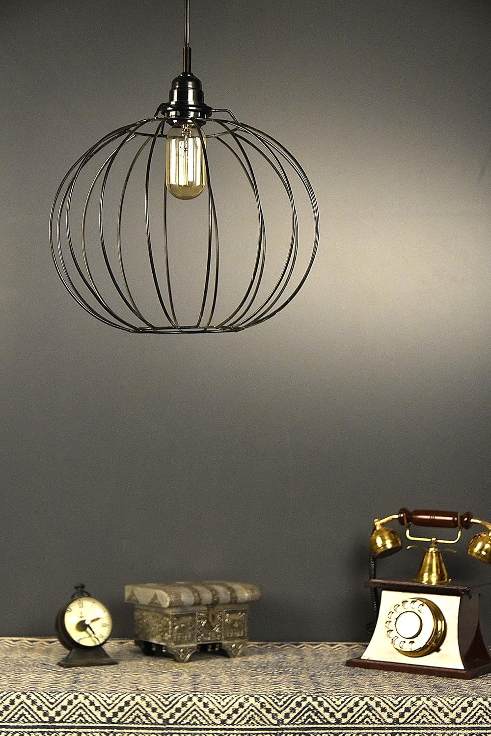 tu casa HG-11 Round Metal Wire pendent Light Iron Holder Type e-27 Size 10x12x30"-(Bulb not Included)