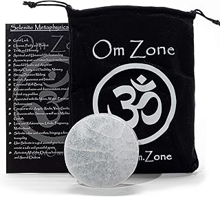 Om Zone Reiki Charged 3" Round Moroccan Selenite Charging Plate Polished Flat Crystal Disc for Cleansing and Charging Crys...