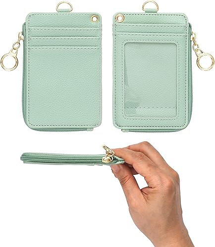 Miniatura 2 de MONDO DESIGNS Soporte para tarjetas de identificación 2 en 1 y cartera con cordón, cartera pequeña multiusos para mujer con correa de muñeca