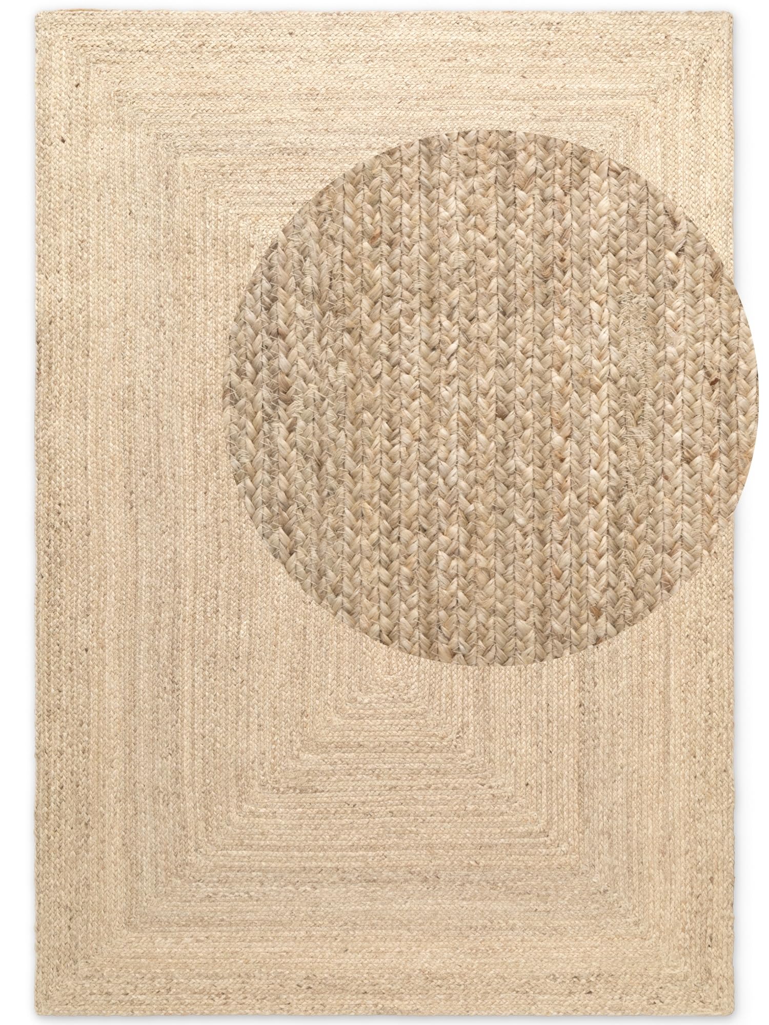 Hanse Home Juno Juteteppich - Natur Wohnzimmerteppich aus 100% Jute, Handgewebt - Robust & Pflegeleicht - Moderner, Boho Naturfaser Teppich, Natur Weiß - 200x300cm