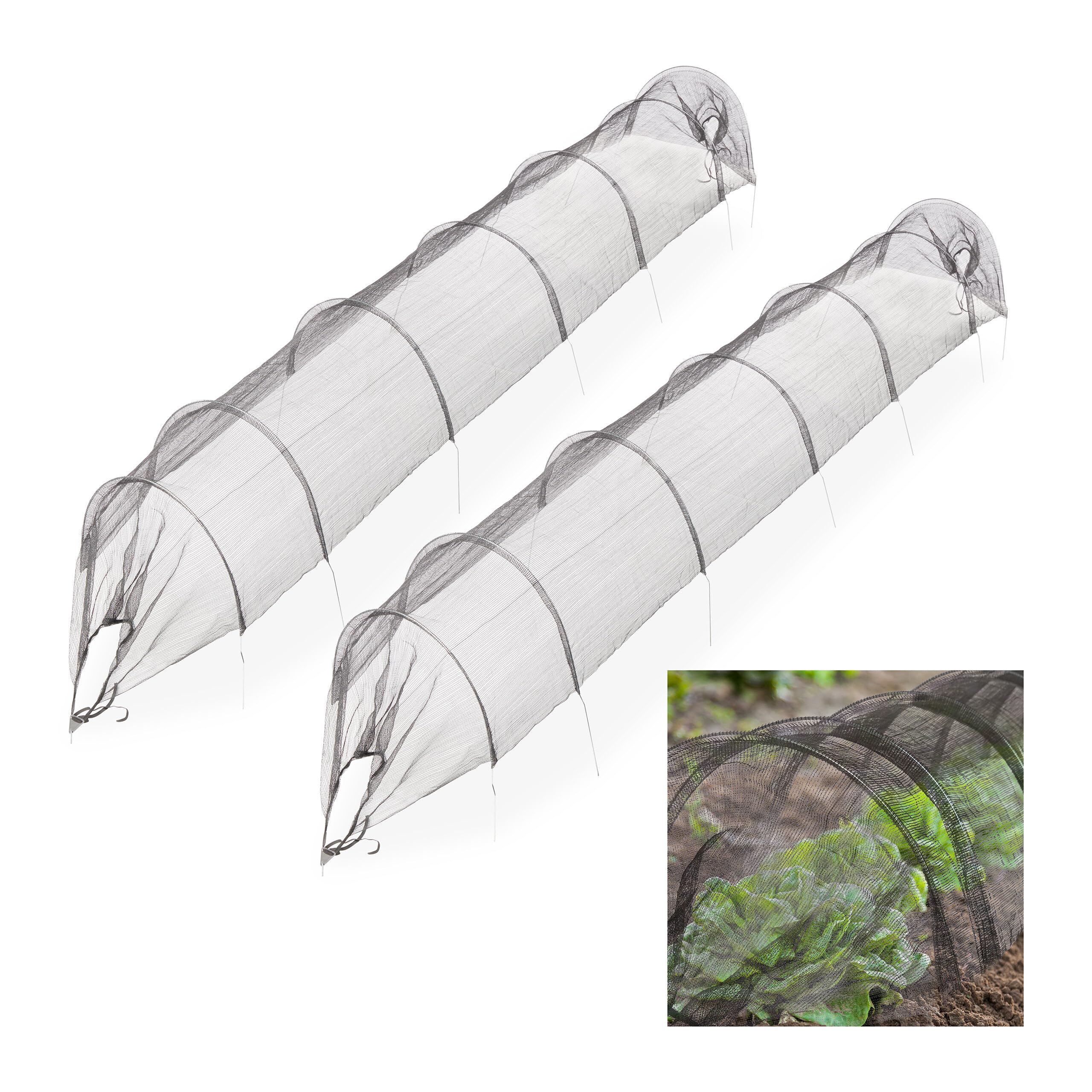 Relaxdays Plant Tunnel, Set of 2, each 3 m Long, Bed Cover against Pests, Fine-meshed Bird Protection Net, Black