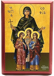 Wooden Greek Orthodox Christian Icon Martys Saint Sophia and Children Saints Faith, Hope, Love (4.5" x 6.5")