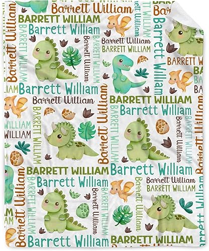 Miniatura 1 de Manta de franela de vellón de dinosaurio con nombre para niñas y niños recién nacidos, regalos personalizados, manta de forro polar suave para