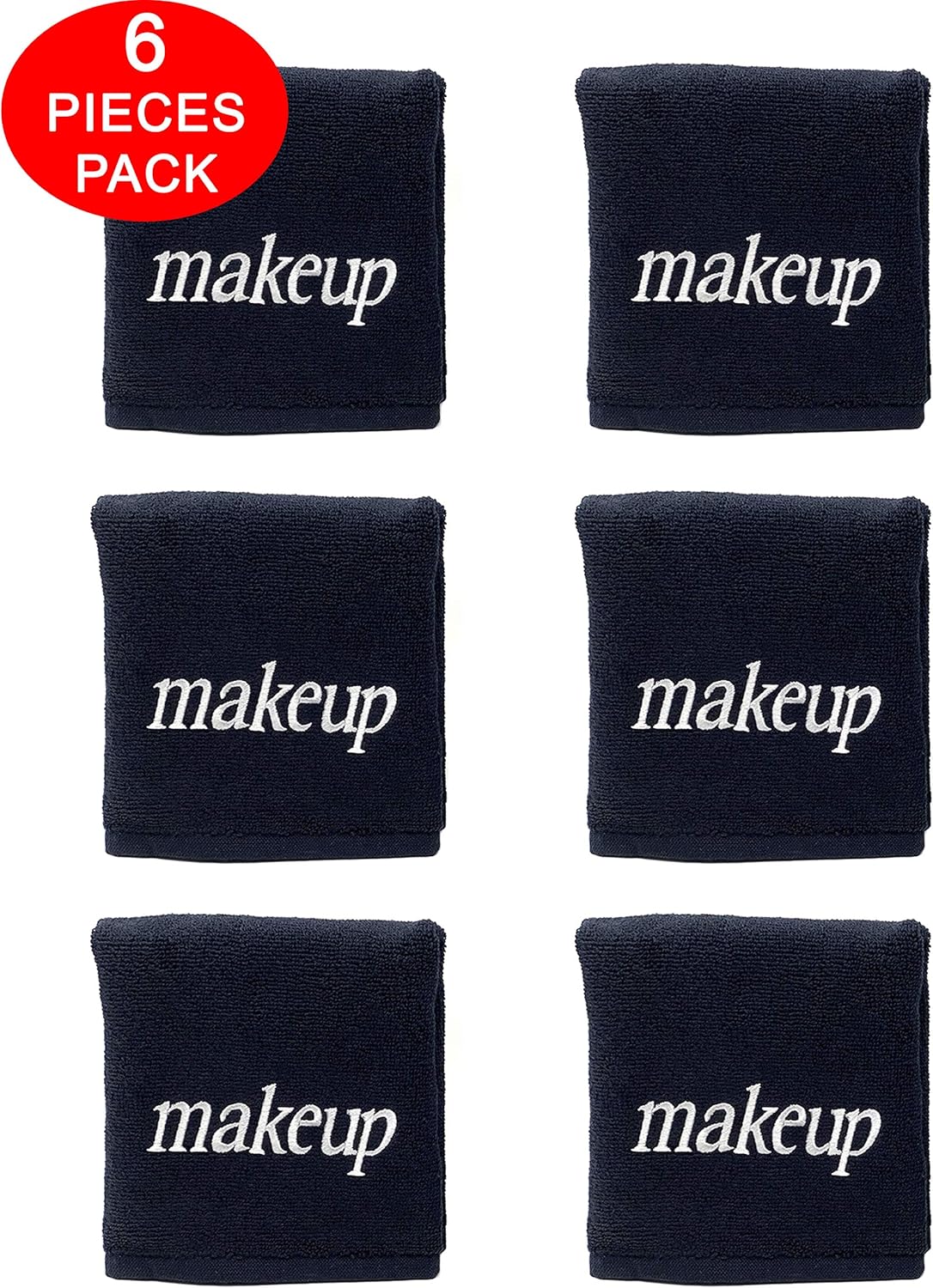 Soft Touch Black Make Up Towels for Face 6 Pack, Soft & Gentle Makeup Eraser Cloth, Turkish Cotton Washcloth Remover, Reusable Quick Dry Face Towels for Cleansing - 13"x13"