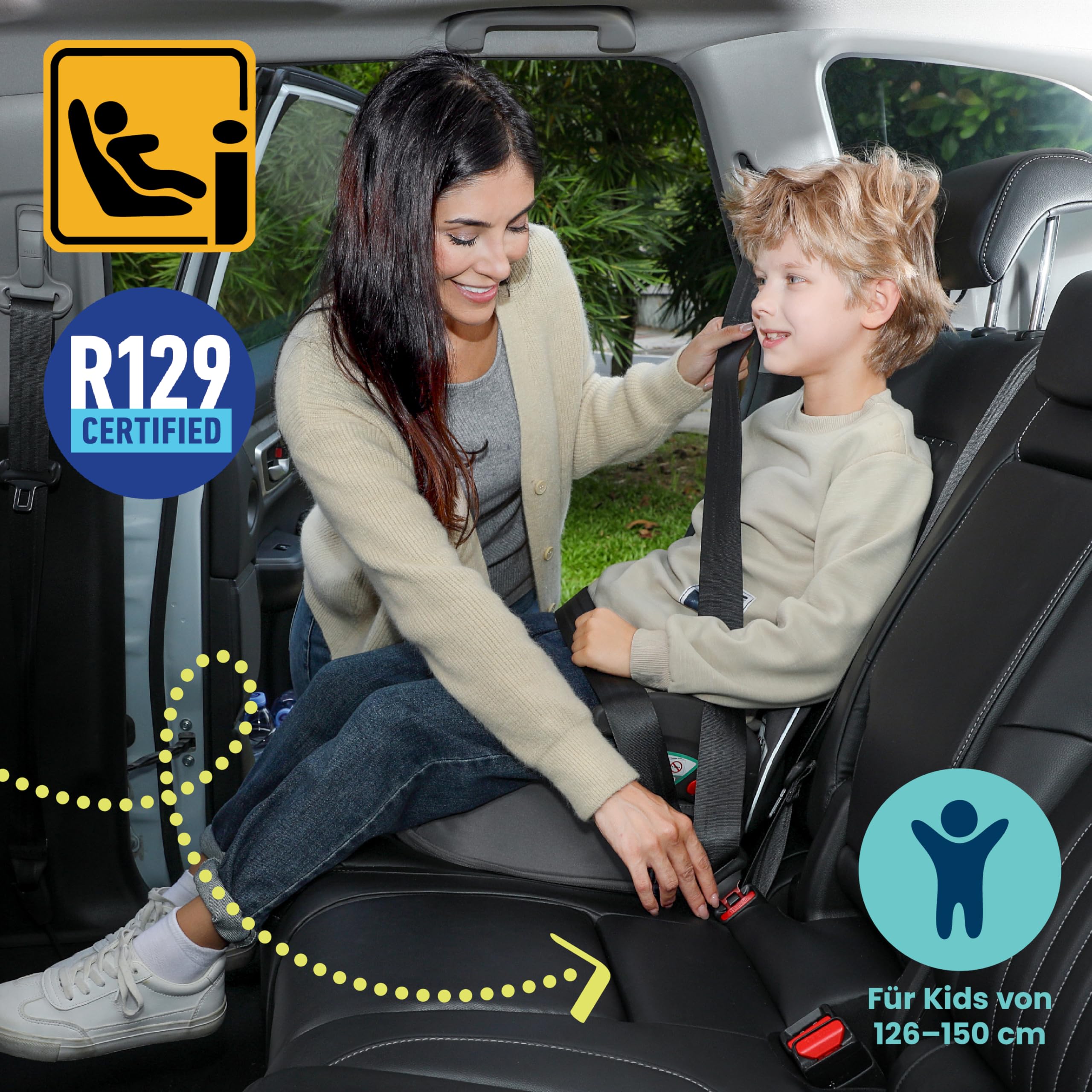 Trunki BoostApak 2-in-1 Kindersitz & Rucksack i-Size Kindersitzerhöhung 8-Liter Stauraum Handgepäck Kinderrucksack Sitzerhöhung Auto Grau