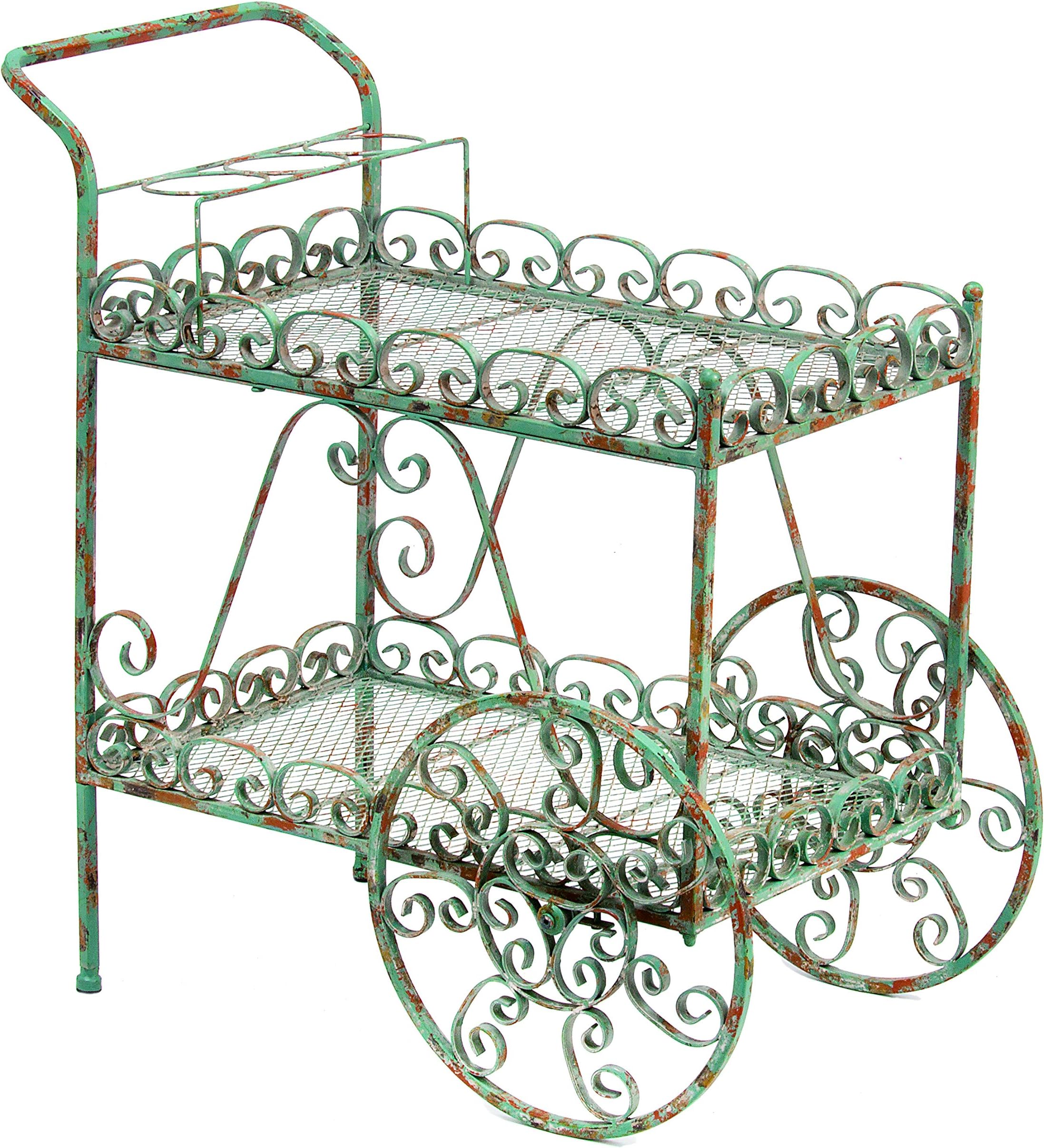 Deer Park Ironworks Deer Park TC101-BLU Teacart, Weathered Teal Blue Finish, 30" L x 17" W x 30" H, Blue Patina