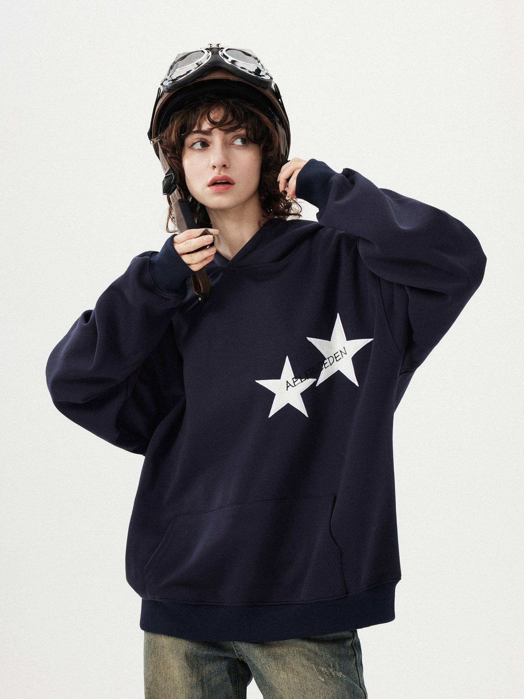 Aelfric Eden Sudadera con Capucha para Hombre Basic Hoodie Sudadera Vintage para Mujer Sudadera Estrella Sweatshirt Y2K Sudadera Unisex Azul Marino