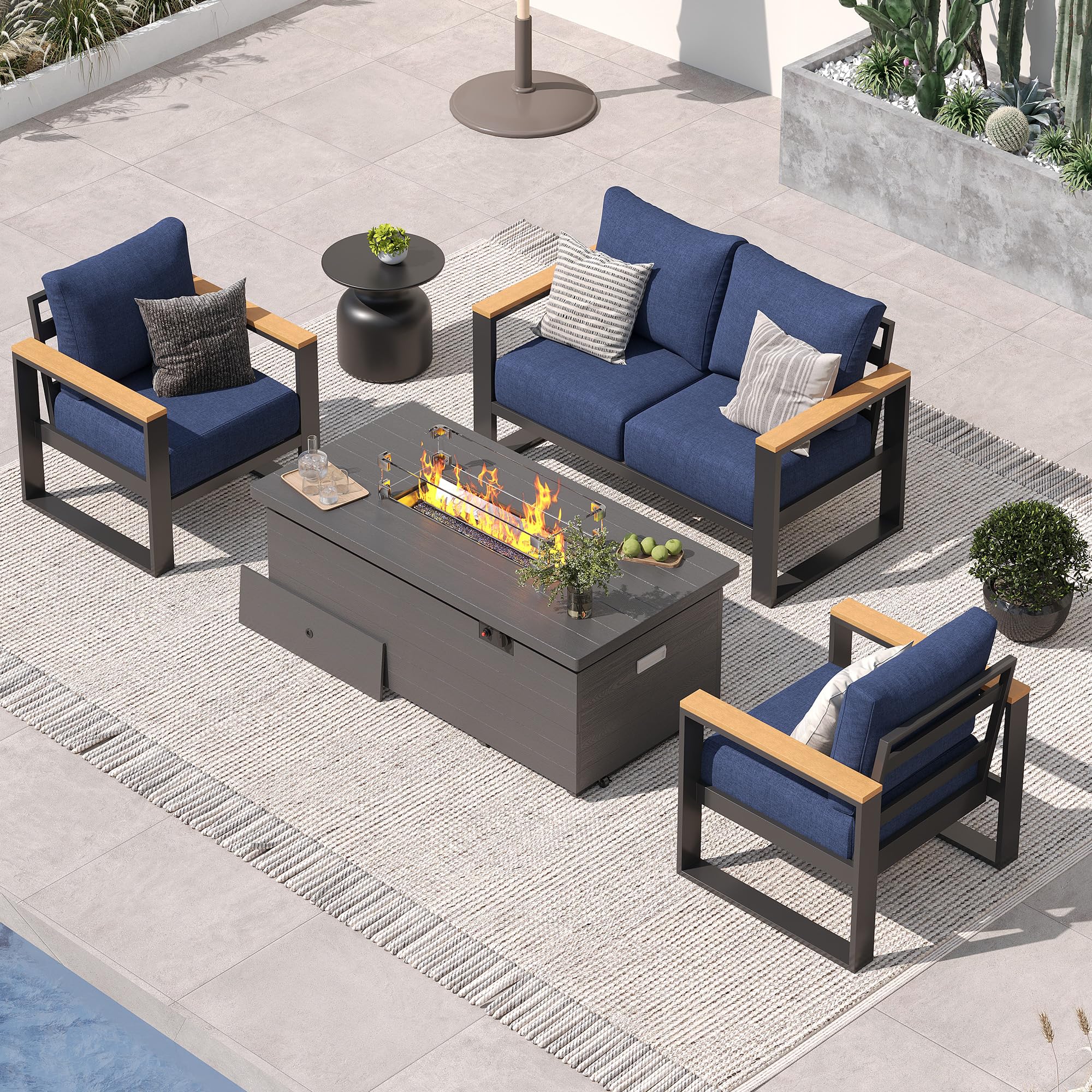 Sundale Outdoor Aluminum Patio Furniture Set with Fire Pit Table