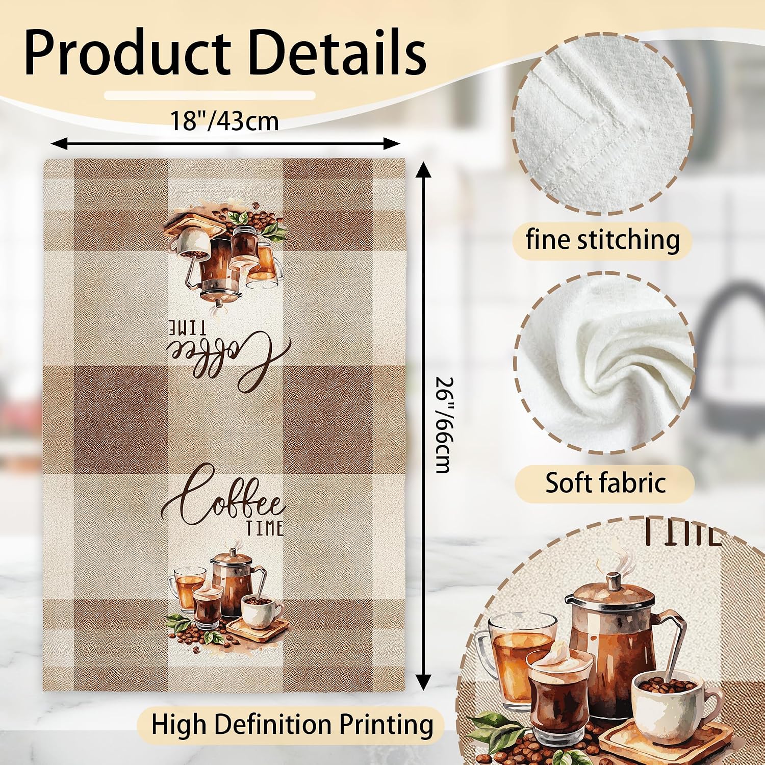 Brown Funny Kitchen Hand Towels Set, Coffee Time Decorative Kitchen Towel, Absorbent Quick Dry Cloth, New House Decoration, Unique Decor Gifts for Family Friends-B20 image 2