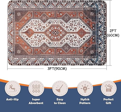 Miniatura 2 de LINROMIA Alfombras de área bohemias, alfombras pequeñas de 2 x 3 pies, antideslizantes, para puerta de interior, para baño, lavables, estéticas