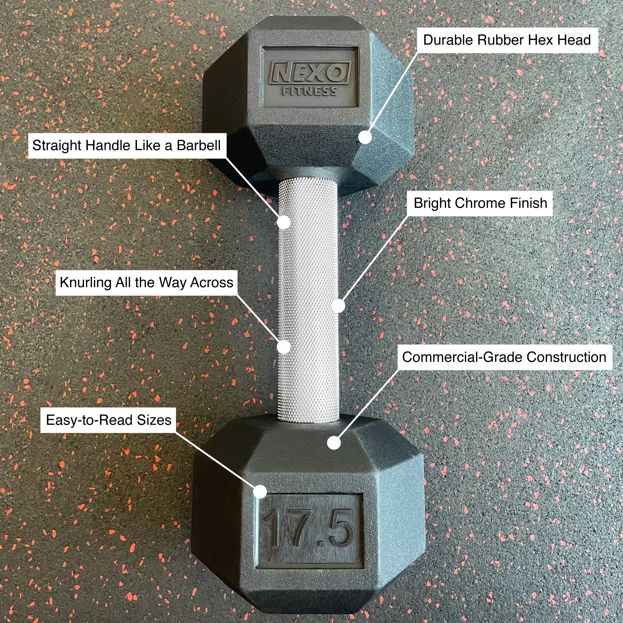 NEXO 17.5LB Dumbbell Pair - Commercial Grade Straight Handle Fully Knurled 17.5 Pound Fitness Weight