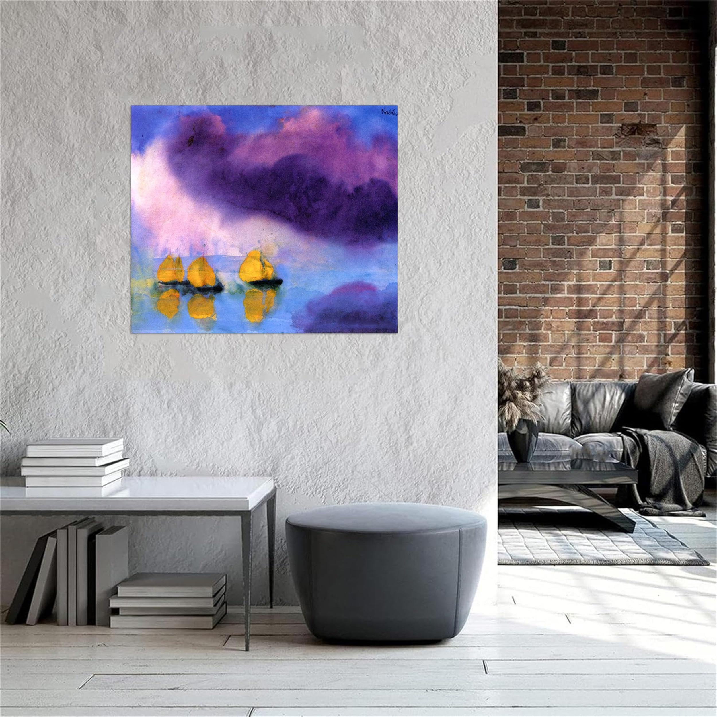 SDYSKKUG Emil Nolde Quadro Murale Soggiorno. Famosi Quadri su Tela. Mare con nuvole e barche a vela. D'arte Immagini Riproduzione 72x60cm Senza Cornice