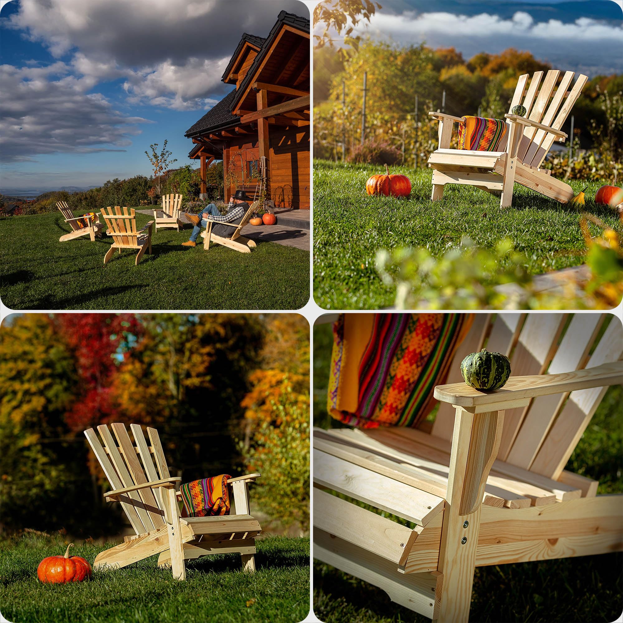 KADAX Silla de Jardín Adirondack de Madera, con Respaldo Alto y Reposabrazos, Silla de Relajación, para Exterior (Madera Natural)