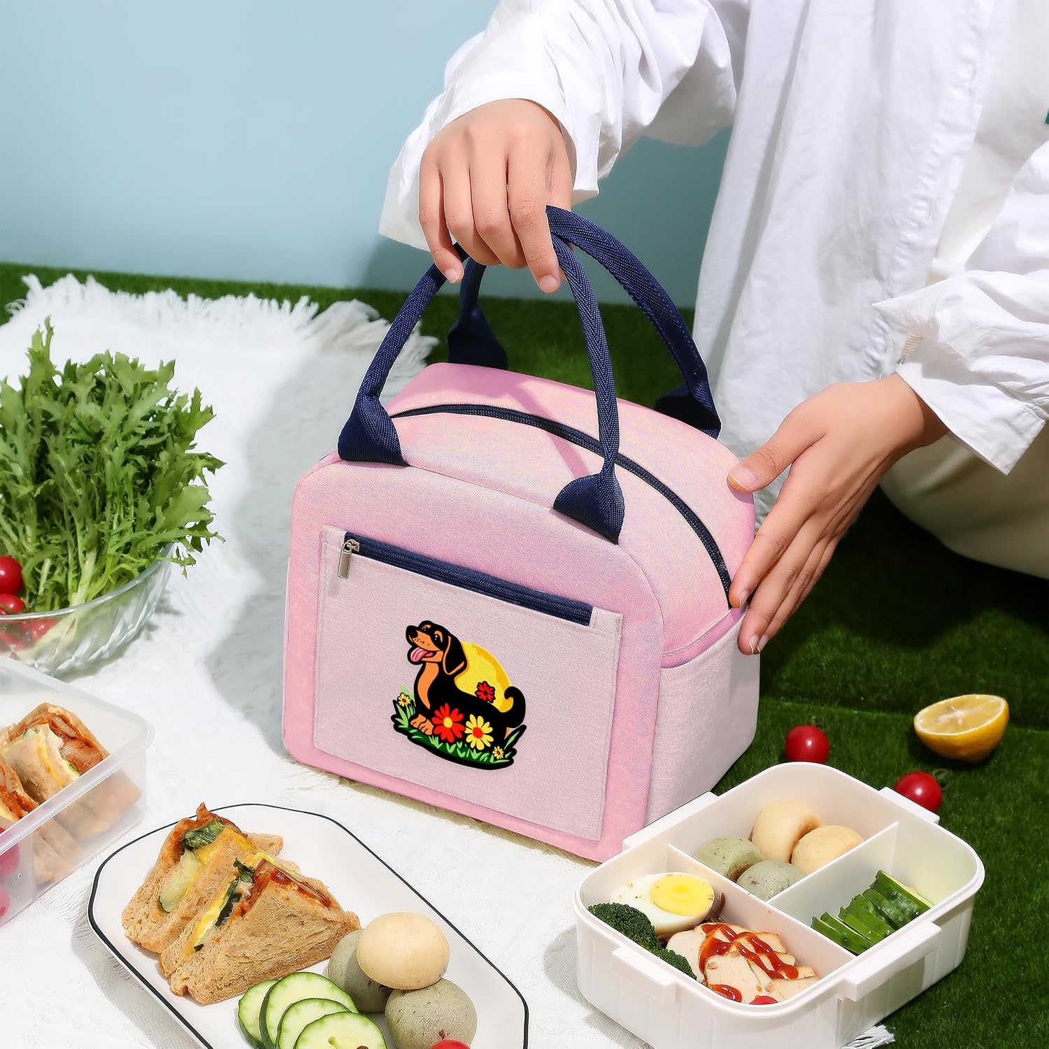 BJDAMAI ダックスフントスナックバッグ、トラベルメイクアップバッグ、断熱クーラー弁当バッグ、ティーンズ、女の子、子供、女性、仕 【本体のみ】