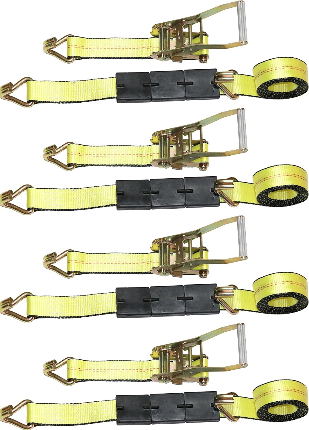Heavy Duty Double J Hook Wheel Strap with Ratchet - Over Tire Wire Hook Car Hauler Tie Down - Auto Transporter Trailer Strap with Steel Ratchet - Working Load Limit of 3330 LB (4)