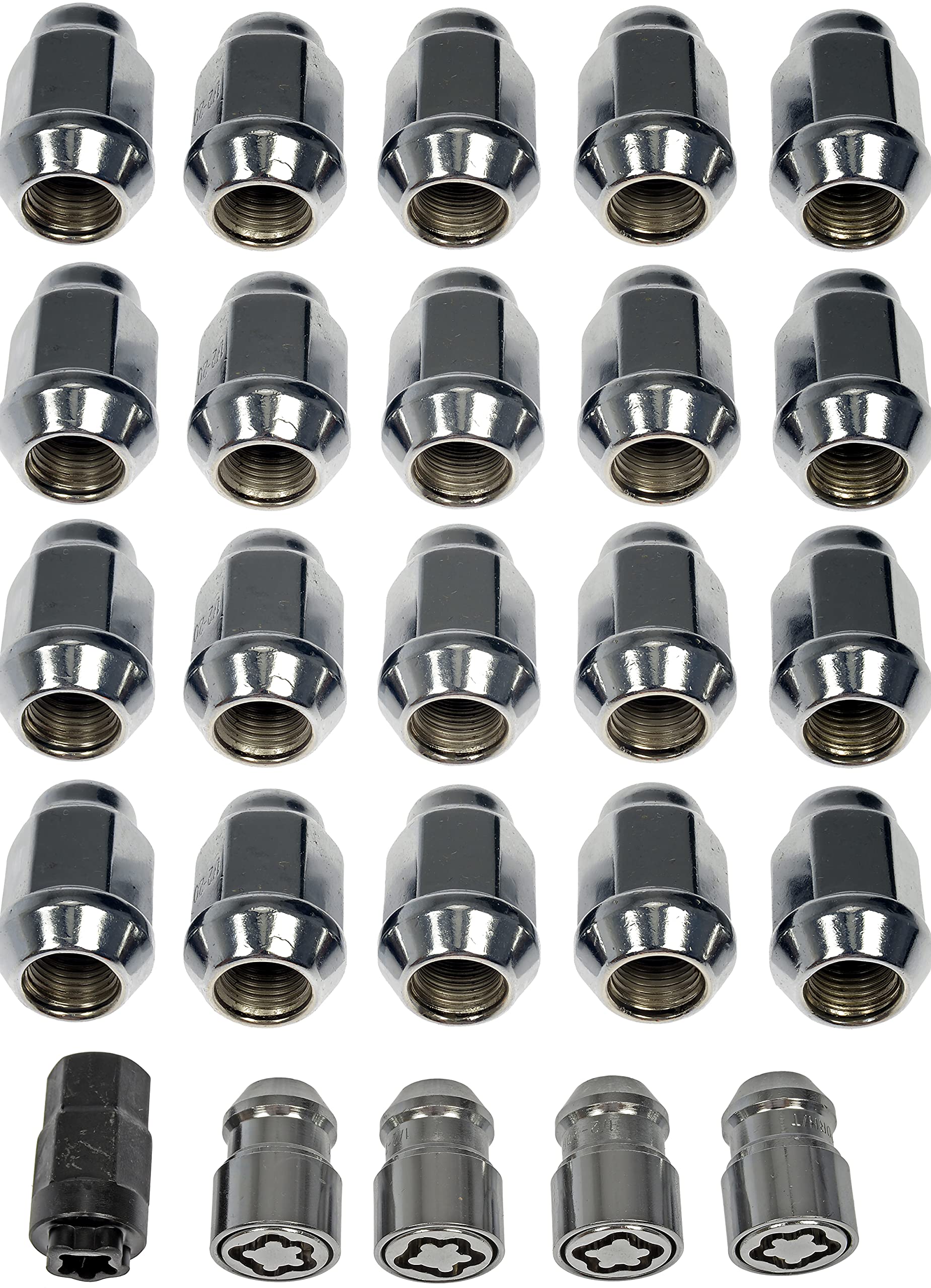 Dorman 611-122FK Kit d'écrous de roue 1/2-20 Dometop – 3/4" Hex, 1-5/16" Longueur avec verrou pour certains modèles, chrome (OE FIX)