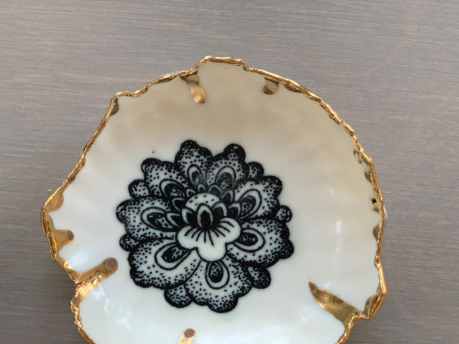 Black and Gold Lotus Flower Ring Dish, Handmade Trinket Bowl, Jewelry Gifts for Women, Unique Present for Her -Stock Photo, Please Read Description