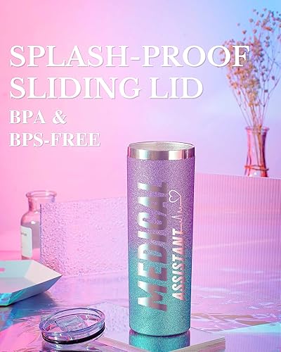 Miniatura 3 de Onebttl Regalos de asistente médico para Wowen, regalos para MA en cumpleaños y Navidad, vaso aislado de acero inoxidable de 20 onzas, purpurina