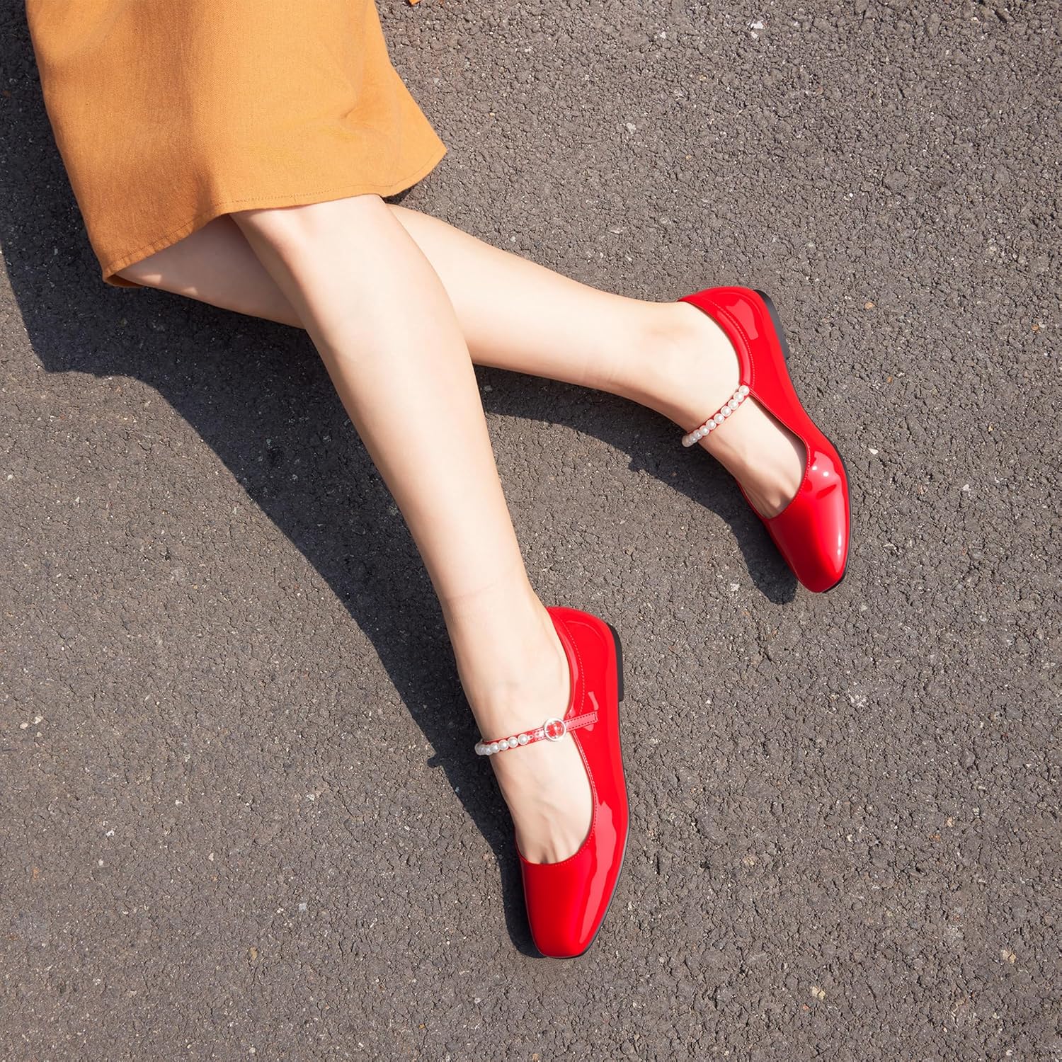 CosyFever Women's Pearl Strap Mary Jane Flats, Square Toe Dressy Ballet Flats, Elegant Comfortable Flats for Wedding, Party, Office - Image 2