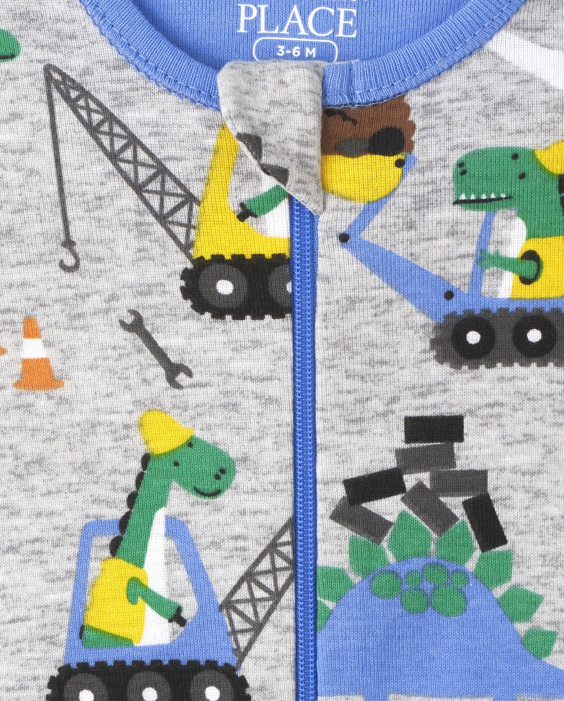 The Children's Place Kapcie dla niemowlęcia/dziecka Niemowlęta - chłopcy Baby And Toddler Boys Dino Construction Snug Fit Cotton One Piece Pajamas