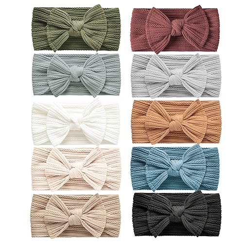 Miniatura 1 de Niceye Paquete de 10 diademas para niñas con lazos hechos a mano, accesorios para el cabello, bandas elásticas para el cabello para recién nacidos,