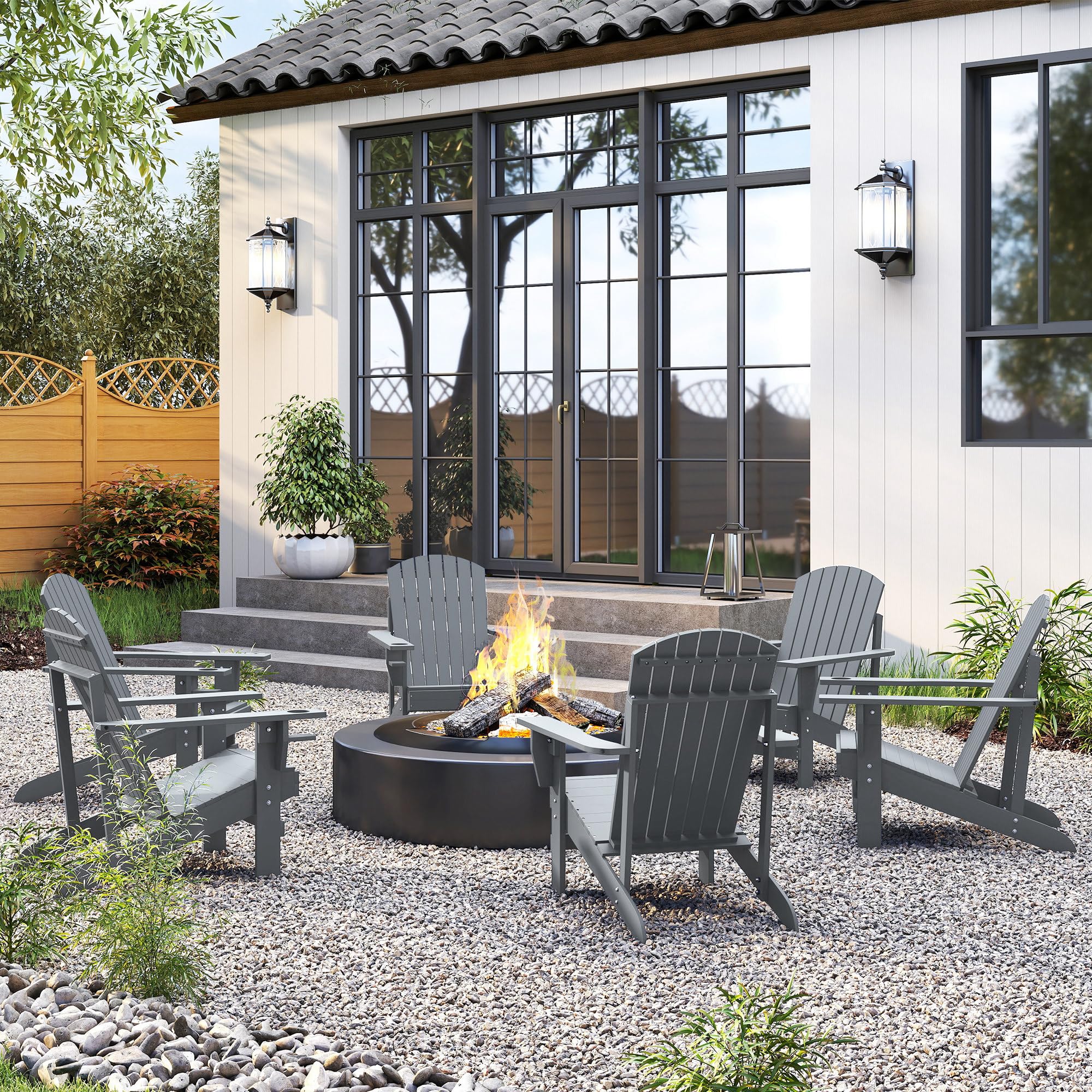 Outsunny Fauteuil de Jardin Adirondack Porte-Gobelet Intégré Gris Foncé