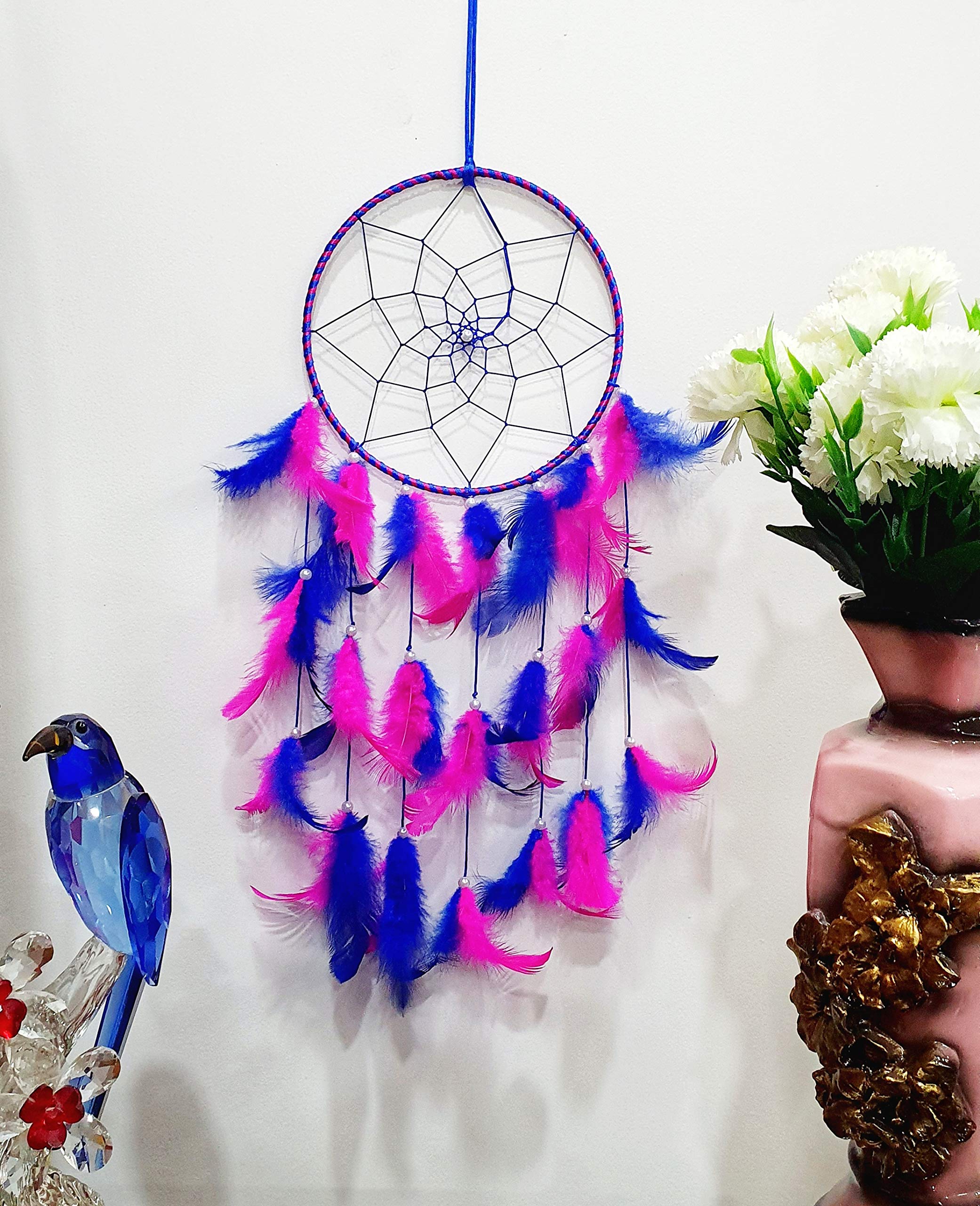 BS AMOR Sacred Hoops Home Decor & Wall Hanging Item | Wall Hanging | Handmade Beaded Pink:Blue Circular Net Decoration (Pack of 1)-image-12