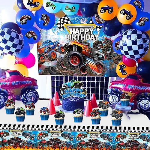 Monster Trucks - Decoración de cumpleaños para camiones monstruos, suministros de fiesta, camiones monstruos, globos de camiones monstruos,