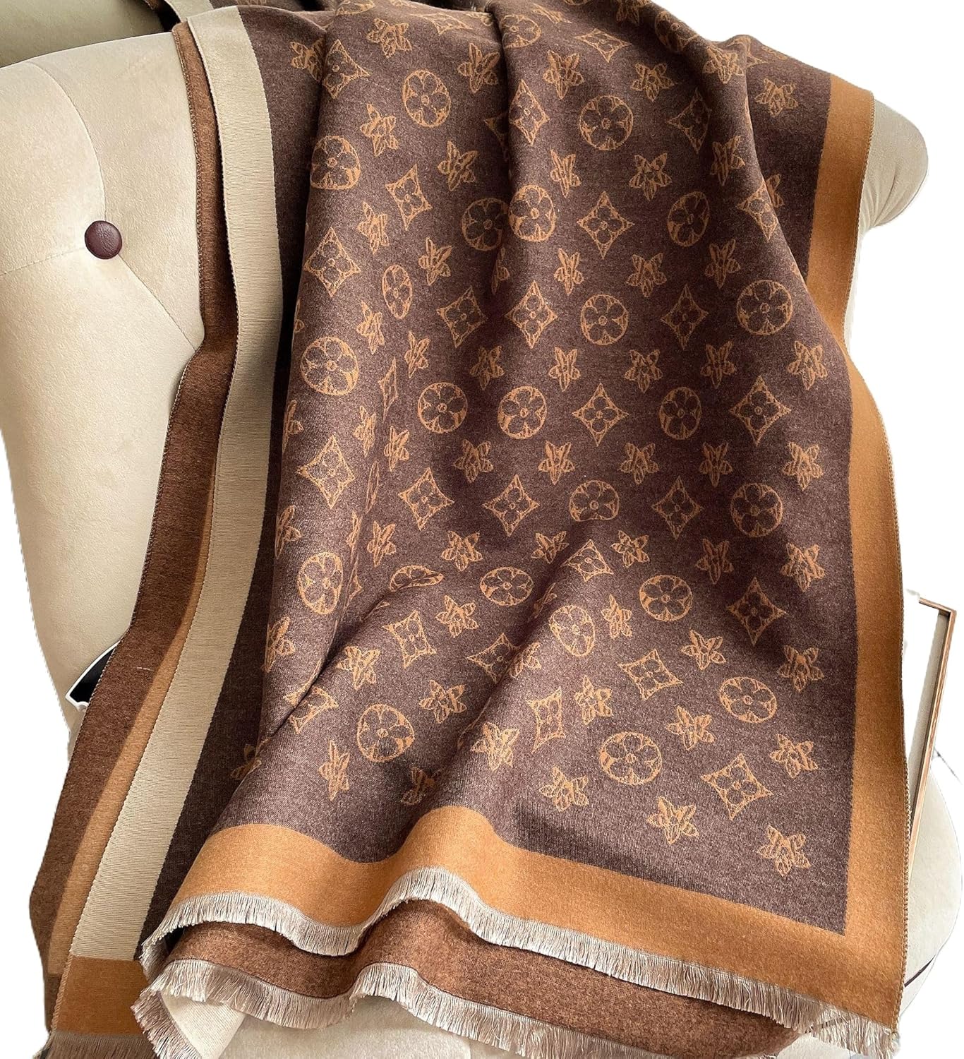 Women's casual fringed print scarf autumn and winter imitation cashmere thickened warm dual-purpose shawl