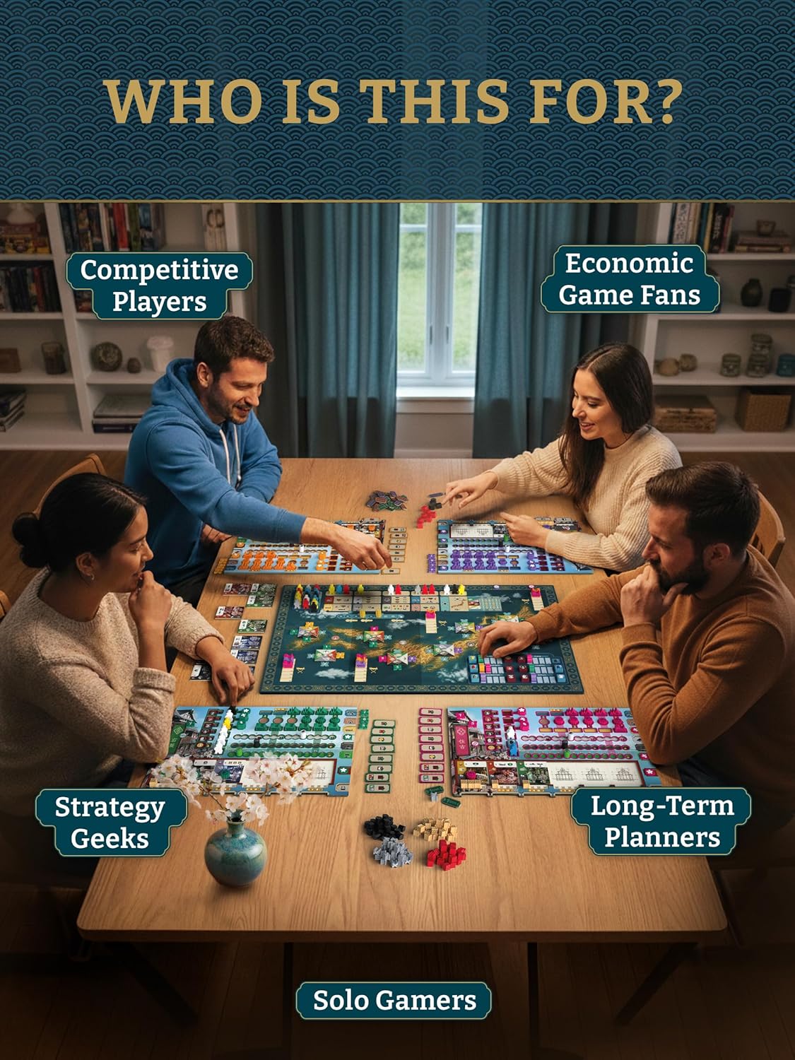 CrowD Games | Nippon: Zaibatsu Emperor's Edition | 1-4 Players | Ages 15 and up | Playtime 60-120 min | Deep Euro Game | Economic Strategy | Variable Setup | Solo Mode | Japan Meiji Era