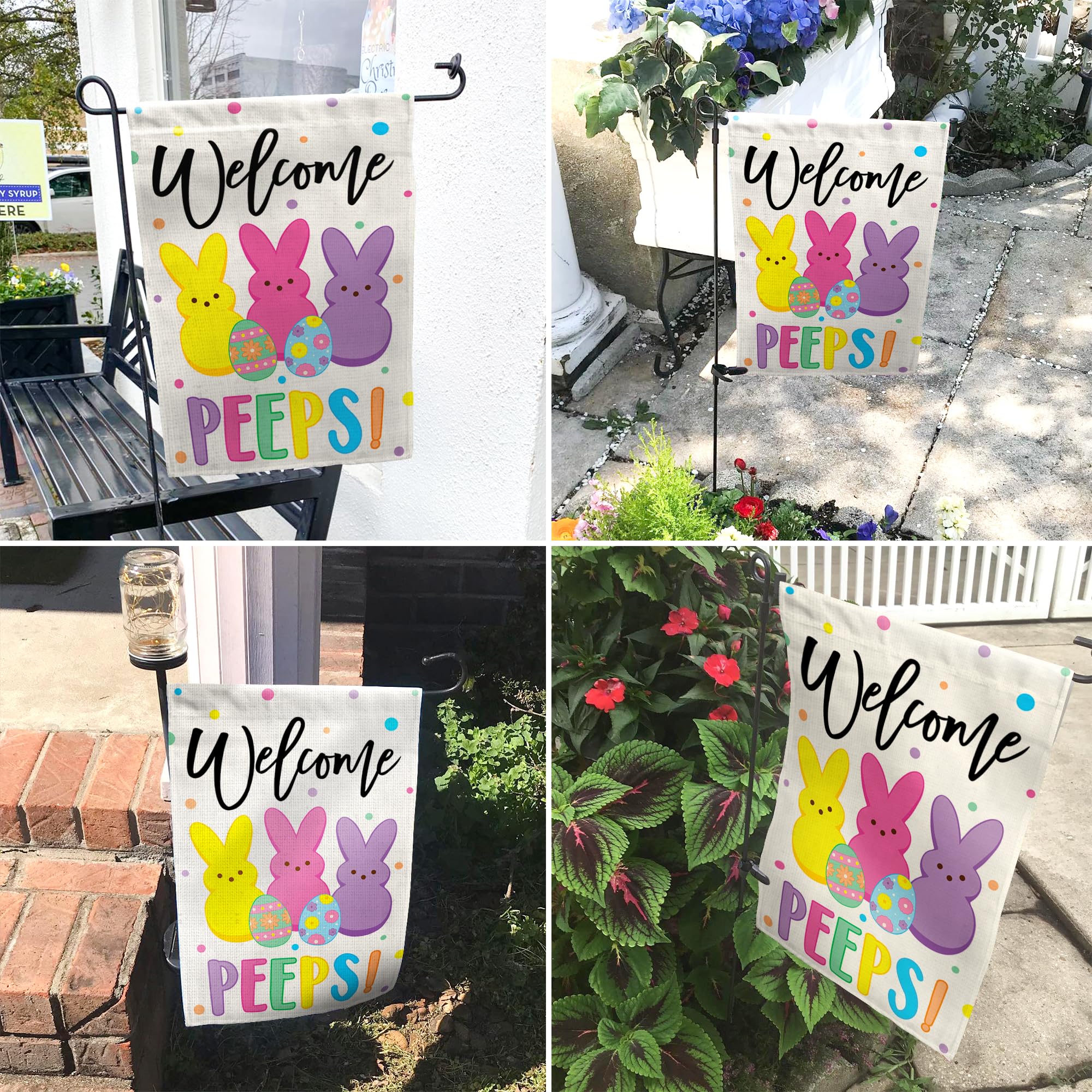 Easter Garden Flag (12x18) Double Sided - Welcome Bunny Spring Yard Flag - Easter Decorations Outdoor - Holiday Flag for Porch Patio Lawn Garden Decor - 4