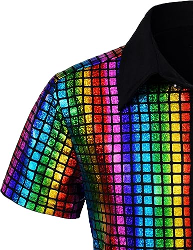 Miniatura 5 de 5 piezas de disfraz de discoteca de los años 60 y 70 para niños, camisas de lentejuelas para niños, fiesta de Halloween, cosplay, 3 a 12 años