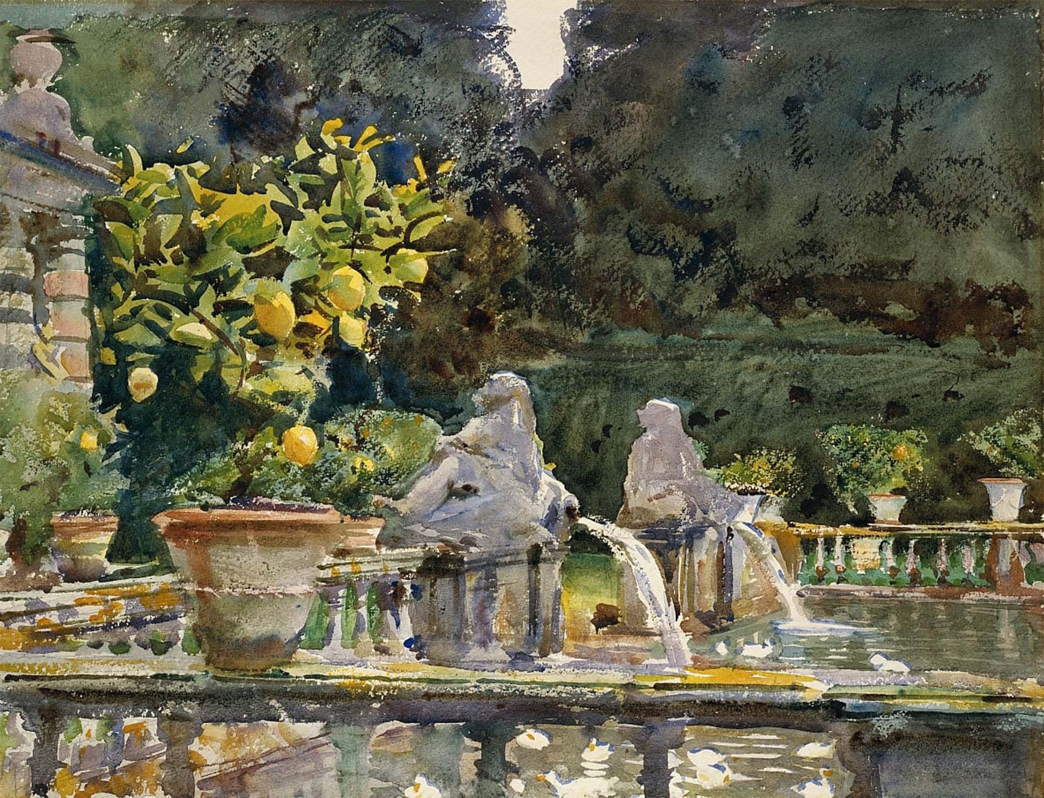 POSTERIIk Famous Modern Artwork Art Mural Villa Di Marlia Lucca a Fountain by John Singer Sargent Oil Paintings Pictures for Home Decor 60x90cm