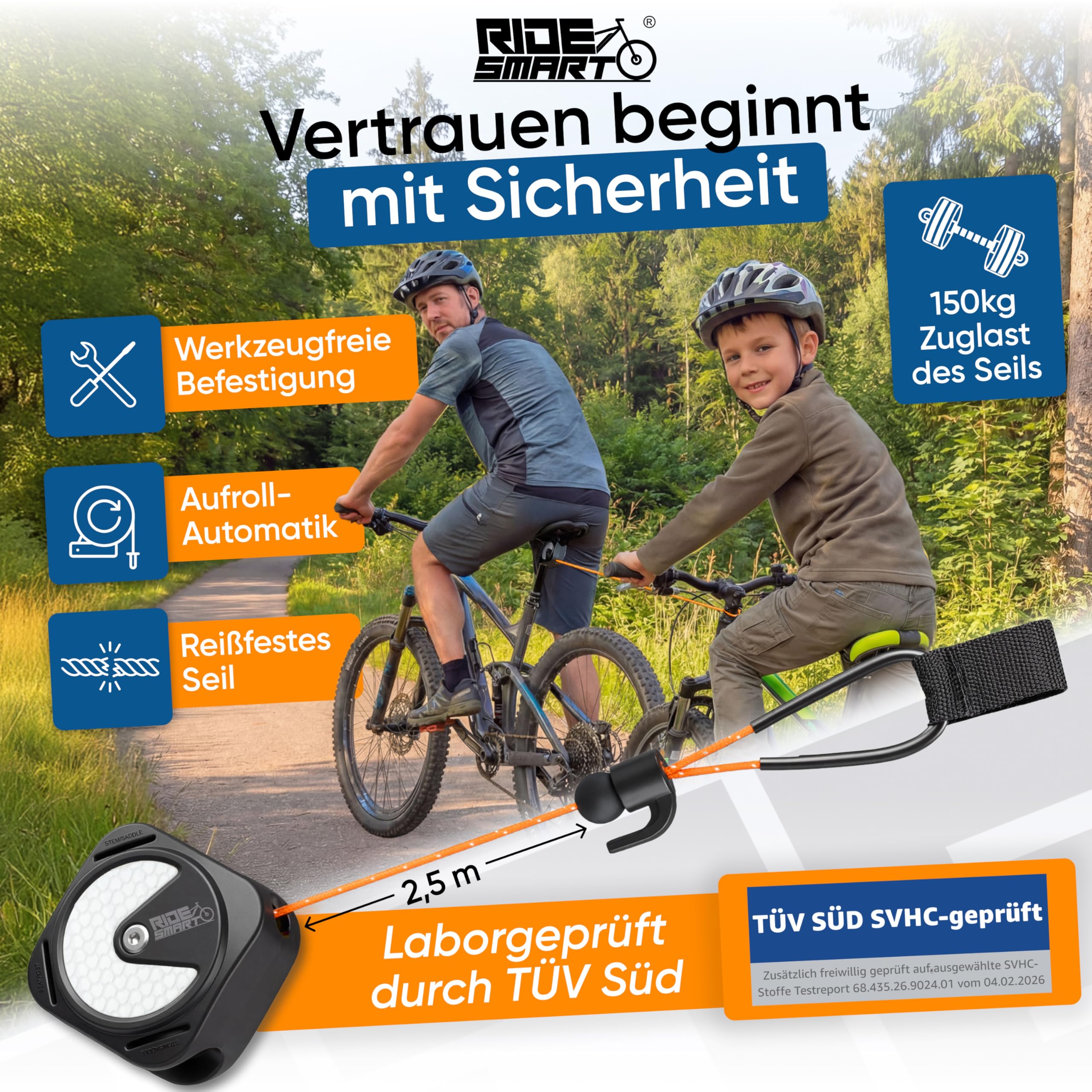Abschleppseil Fahrrad Kinder | mit Reflektor | Fahrradseil Fahrrad Abschleppseil Kinder Zugseil Tandemstange Kinderfahrrad ideal als Abschleppstange Zubehör Gadgets