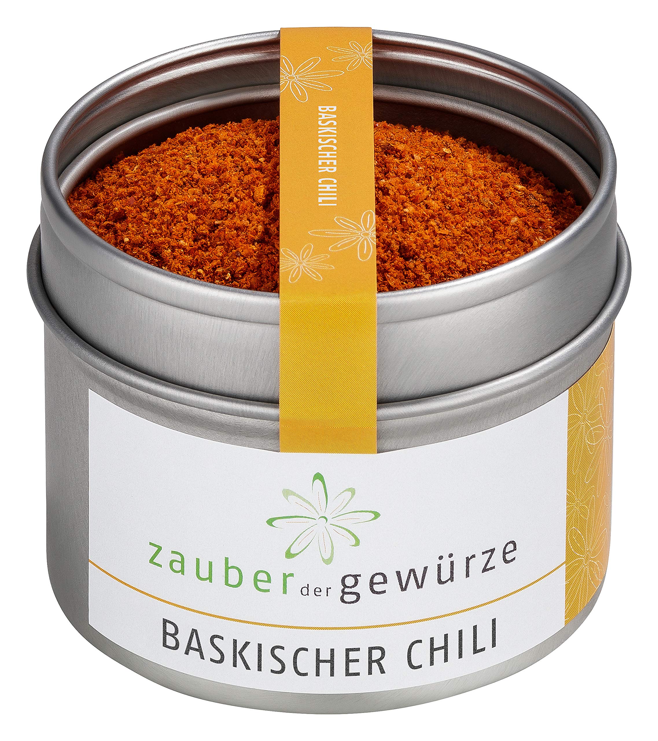 Zauber der Gewürze Baskischer Chili original aus Espelette im Baskenland (Frankreich), Piment d'Espelette, Chilipulver mild-fruchtig, Premium-Qualität in wiederverschließbarer Aroma-Dose, 60 g