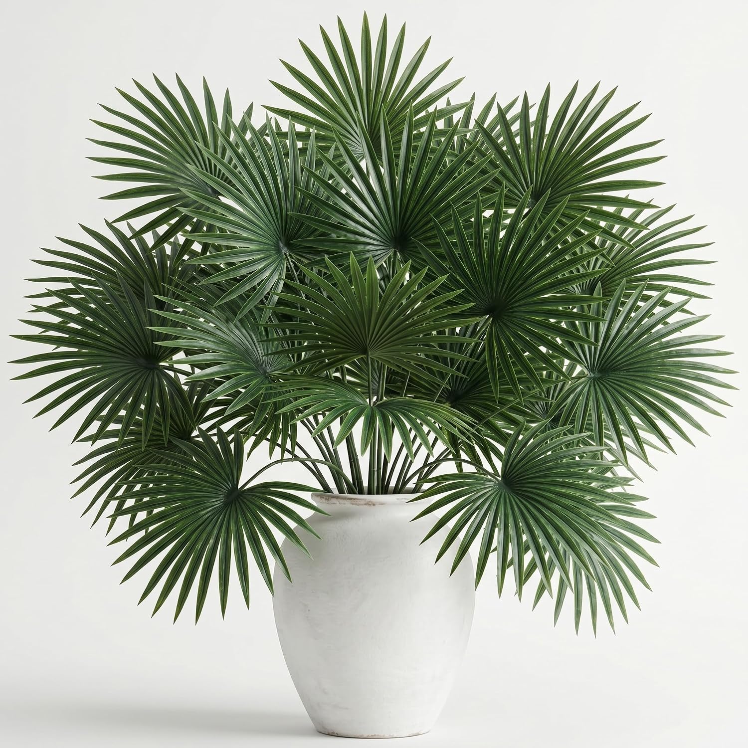 Riceshoot 30 Pcs Artificial Palm Leaves 15.75 Inches Faux Tropical Fronds with Faux Stems for Floral Arrangement Fake Greenery Plant Safari Leaves for Hawaiian Jungle Wedding Party Decoration Church