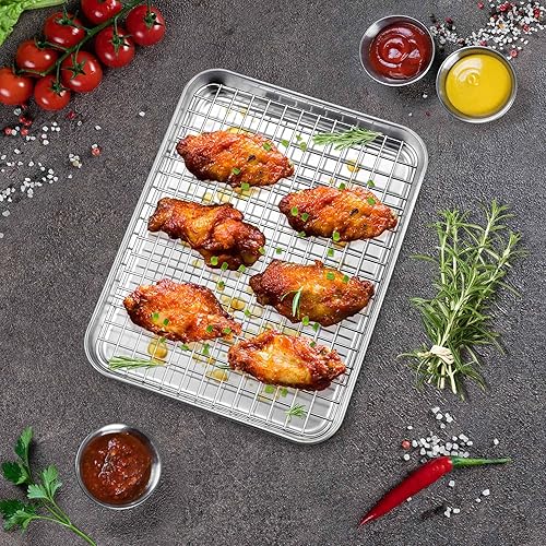 Miniatura 5 de P&P CHEF - Juego de bandejas para horno tostador y estante de 9 pulgadas, mini tostador de acero inoxidable y estantes para hornear para galletas de