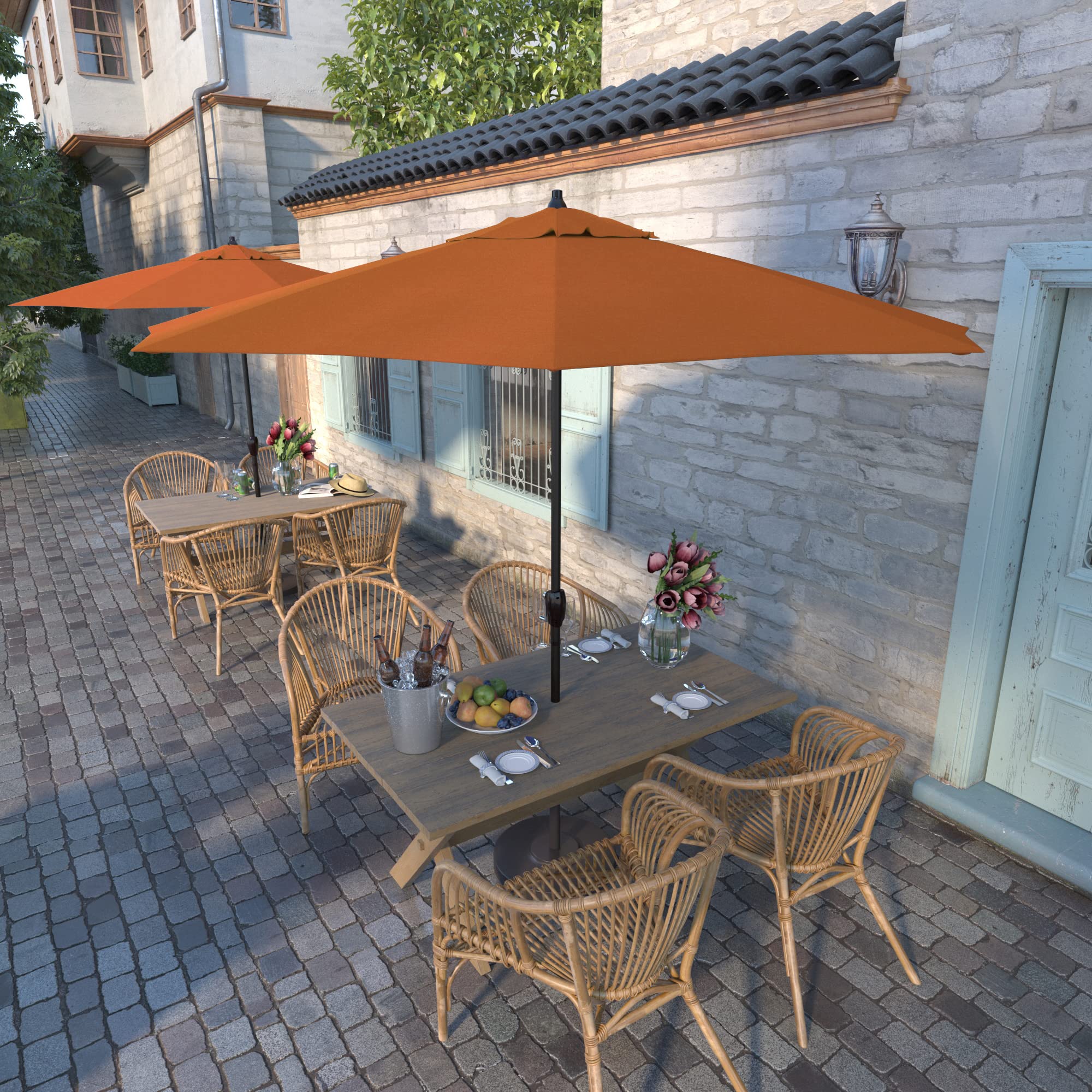 California Umbrella 9' Rd Sunbrella Aluminum Patio Umbrella, Crank Lift, Auto Tilt, Bronze Pole, Tangerine Fabric : Patio, Lawn & Garden
