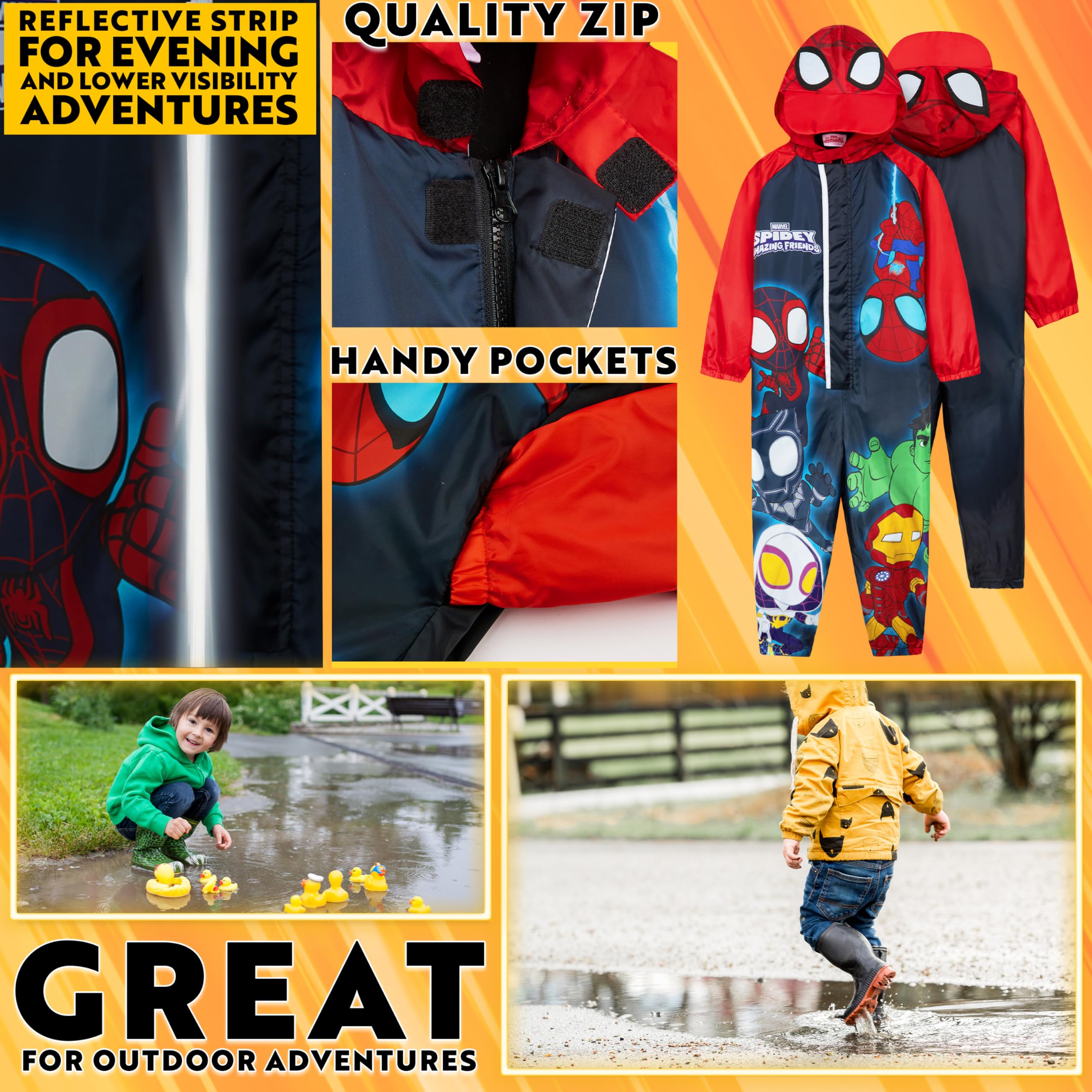Get Trend Mono Impermeable Niño Niña Resistente Agua con Capucha Lana Chubasquero Todo en Uno Ropa Impermeable Regalos Niños