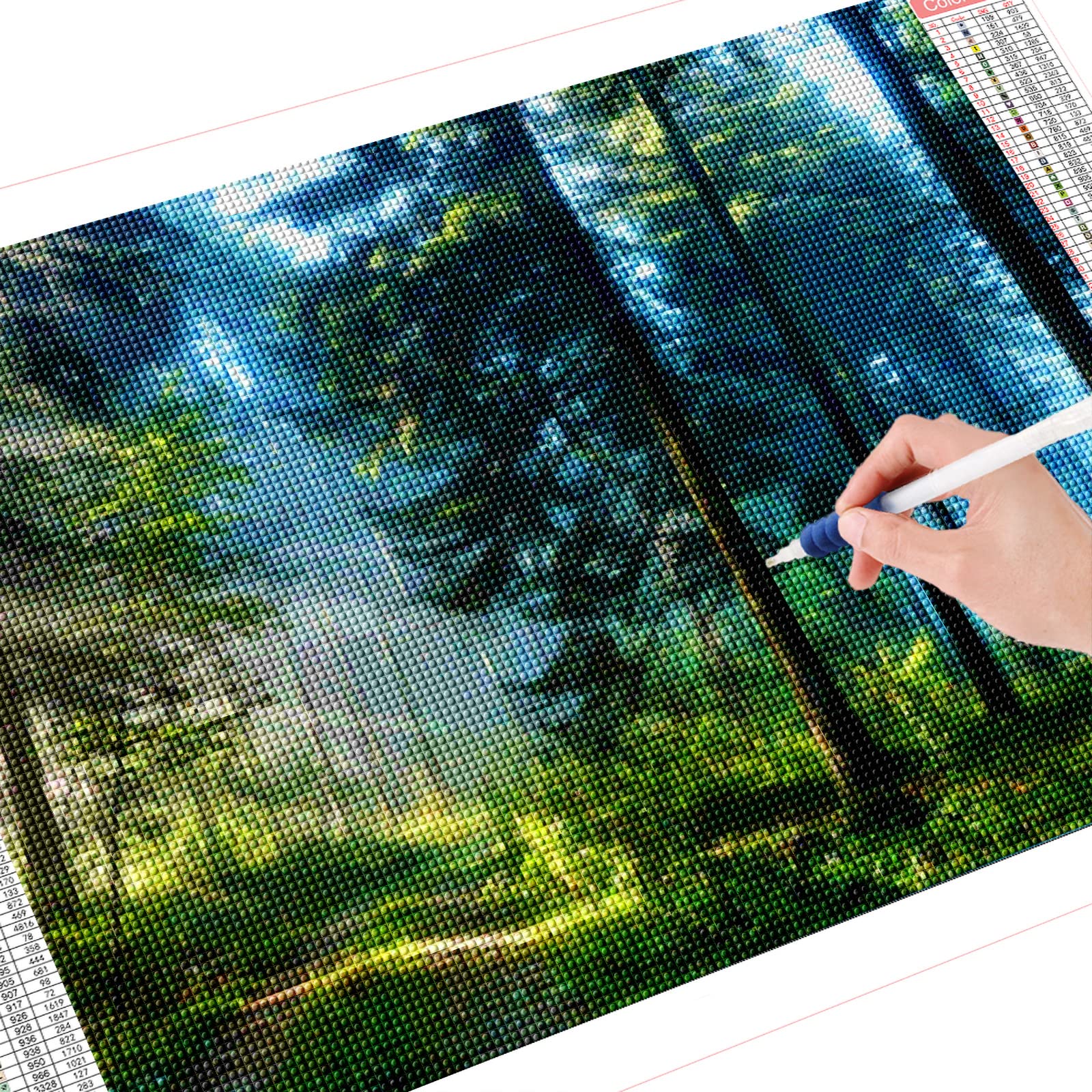 Trayosin Diamond Painting Set für Erwachsene,Diamant Painting Landschaft Malerei Kits,5D Diamant Painting grüner Wald Wohnzimmer Schlafzimmer Büro Wand Dekoration (120x50cm)