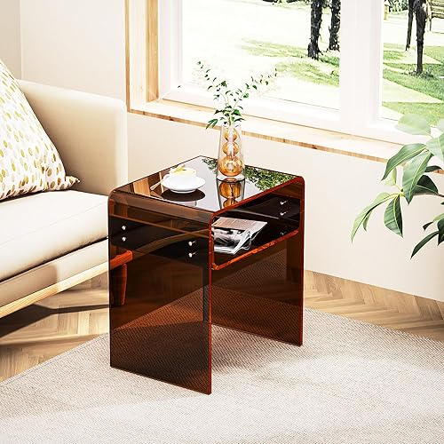 Miniatura 14 de Mesa auxiliar de acrílico transparente de 2 niveles para sala de estar, dormitorio, decoración del hogar (amarillo) Negro -,Azul,Claro,Transparente
