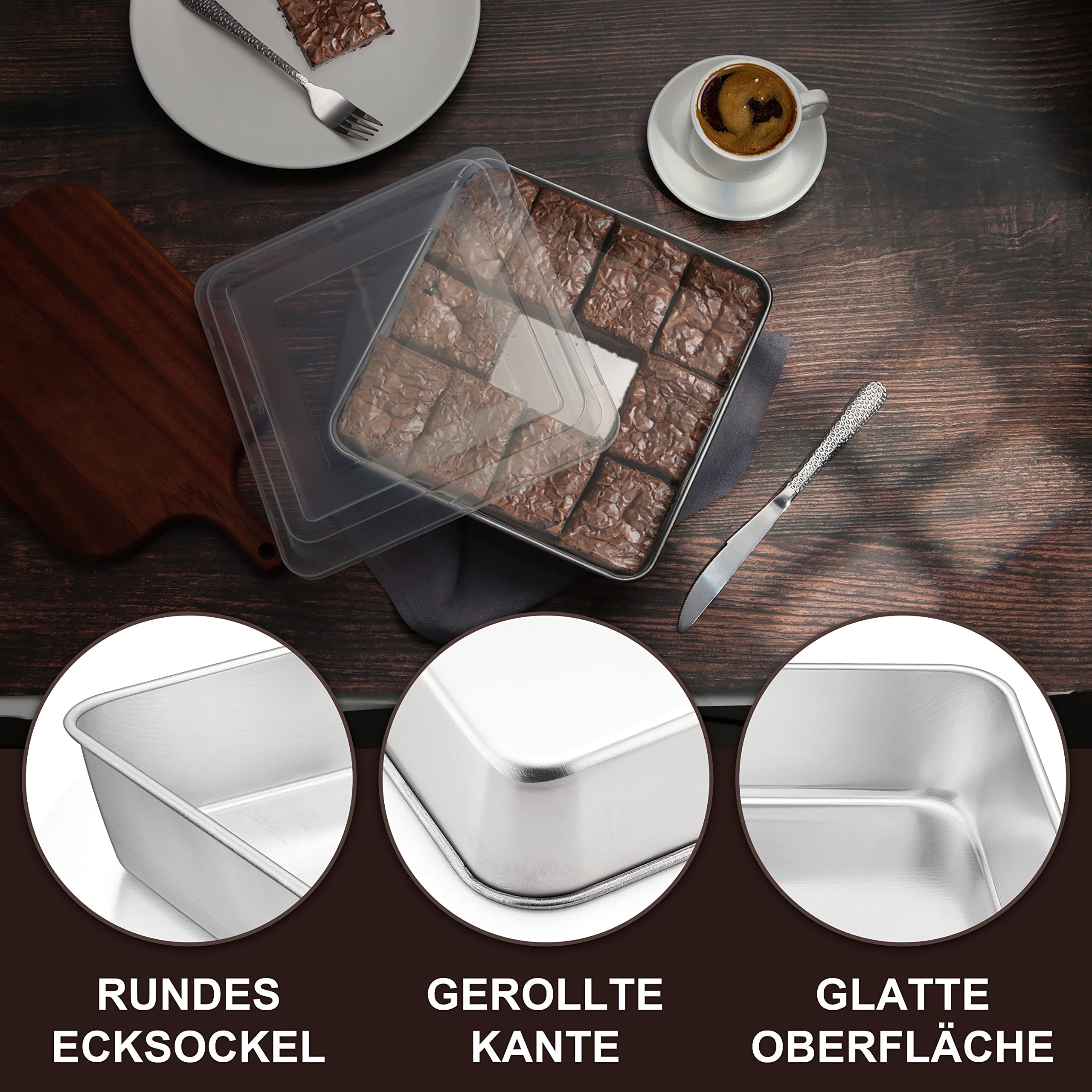 Teglia Da Forno In Acciaio Inox Con Coperchio - 21x5 Cm | Per Torte, Lasagne E Brownies - Foto 8