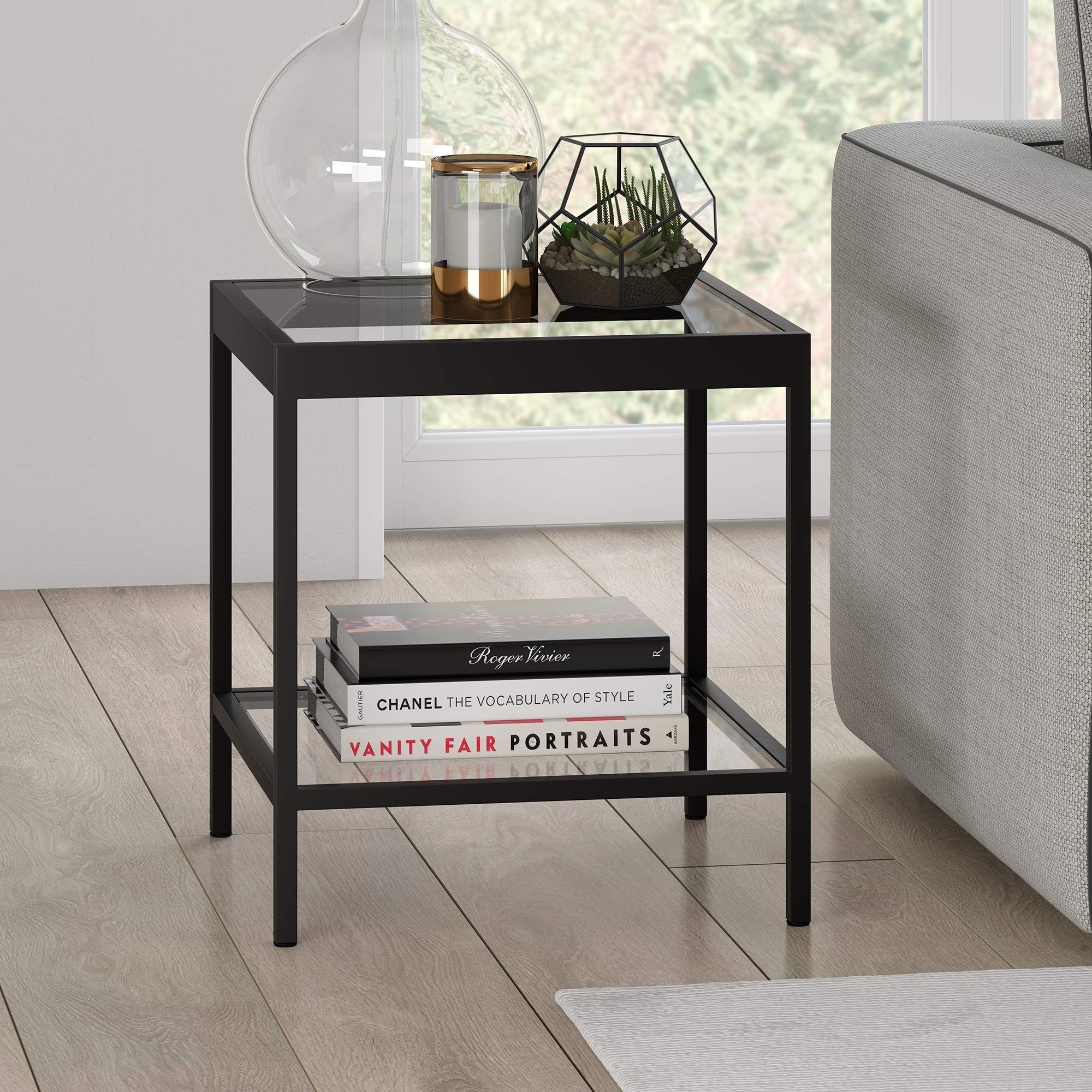 Henn&Hart 20" Wide Square Side Table in Blackened Bronze, Table for Living Room, Bedroom